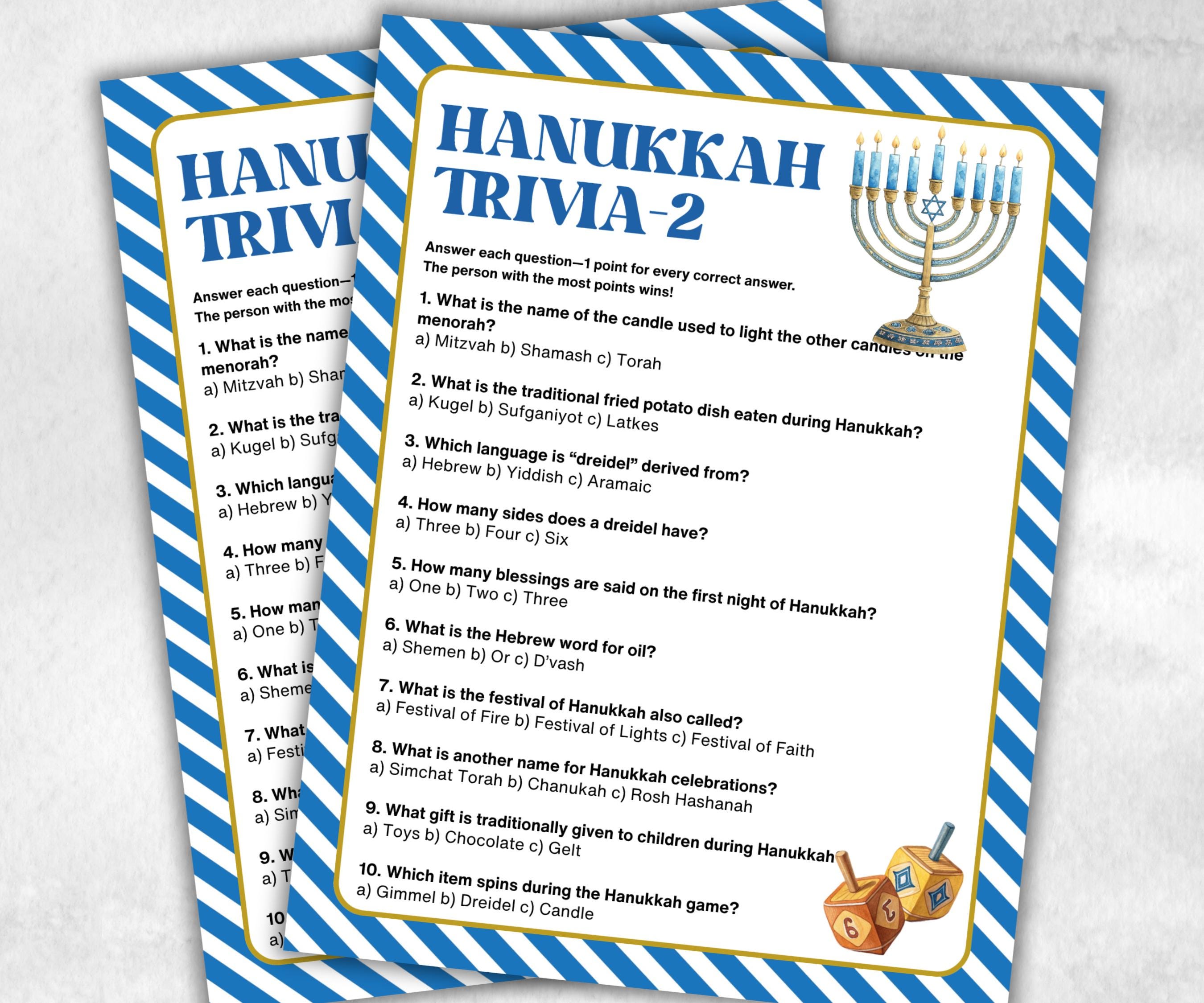 Hanukkah Trivia Challenge, Fun Family Activities, Holiday Quiz, Festive Party Supplies, Holiday Quiz, Trivia Party Fun, Holiday Fun, Festive-Sports Printables -TheHustlingCatLady-Party Games