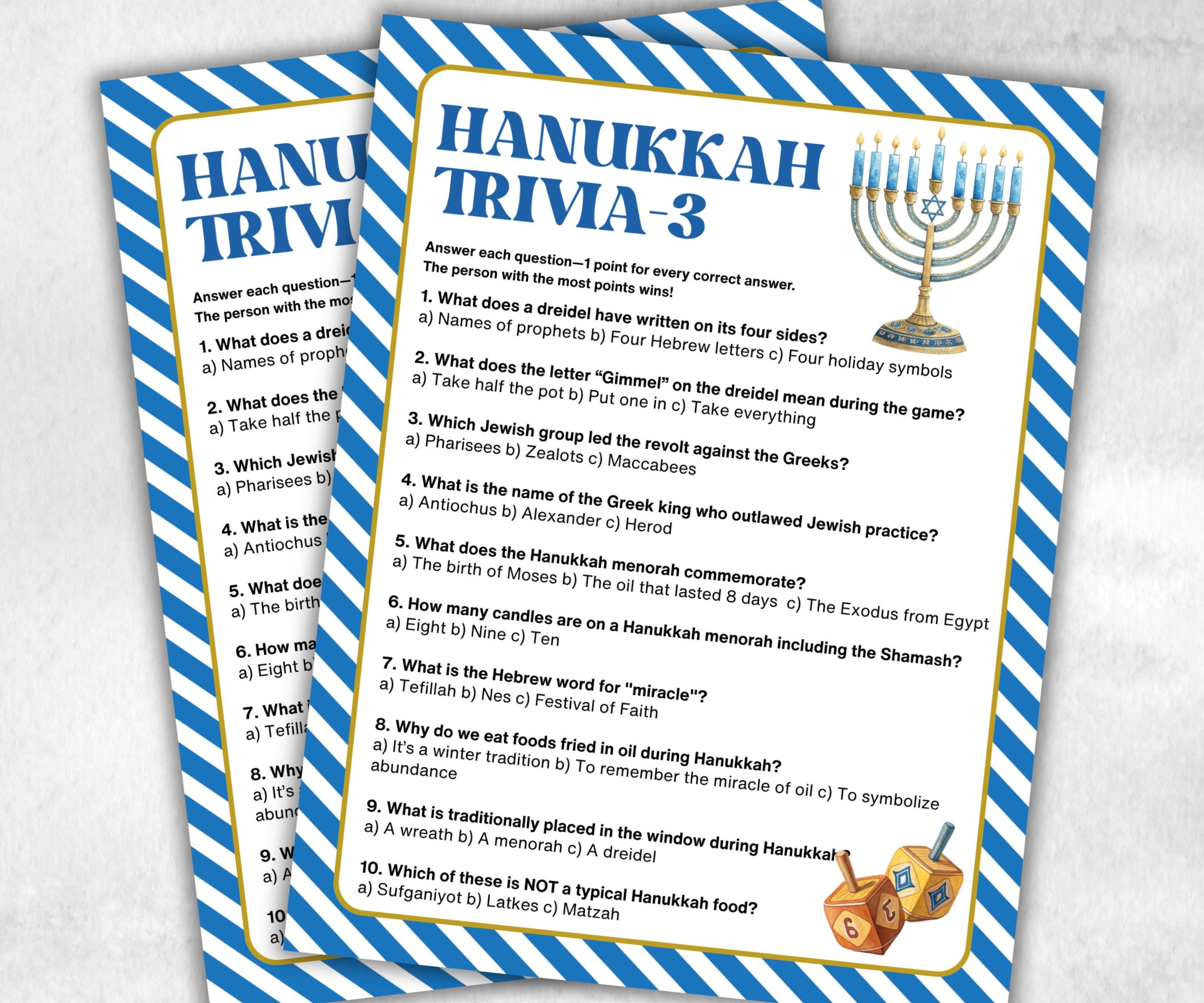 Hanukkah Holiday Trivia Game, Fun Family Activities, Holiday Quiz, Festive Party Supplies, Trivia Challenge Quiz, Holiday Fun, Festive-Sports Printables -TheHustlingCatLady-Party Games