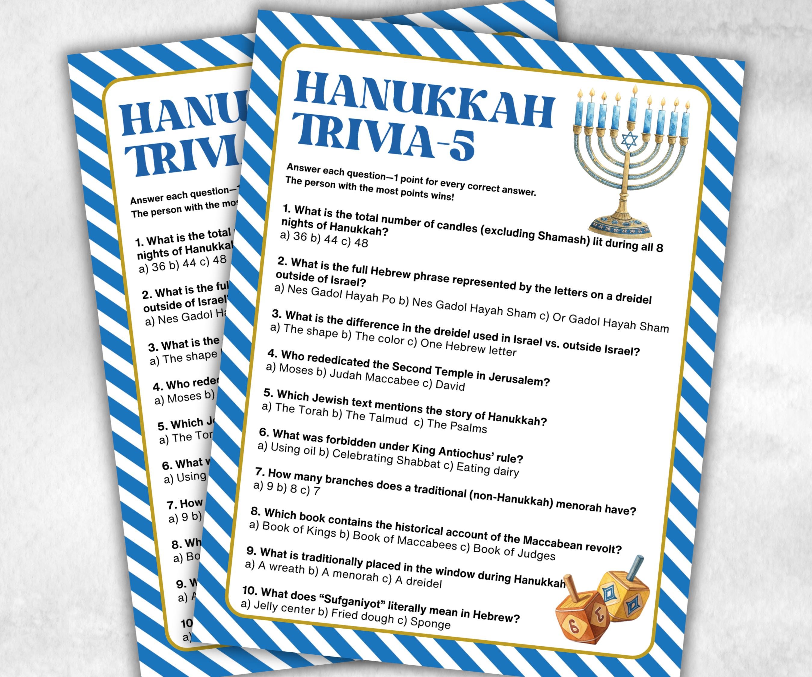 Hanukkah Trivia Fun Family Activity, Holiday Quiz Challenge, Festive Party Supplies, Holiday Quiz, Trivia Party Fun, Holiday Fun, Festive-Sports Printables -TheHustlingCatLady-Party Games