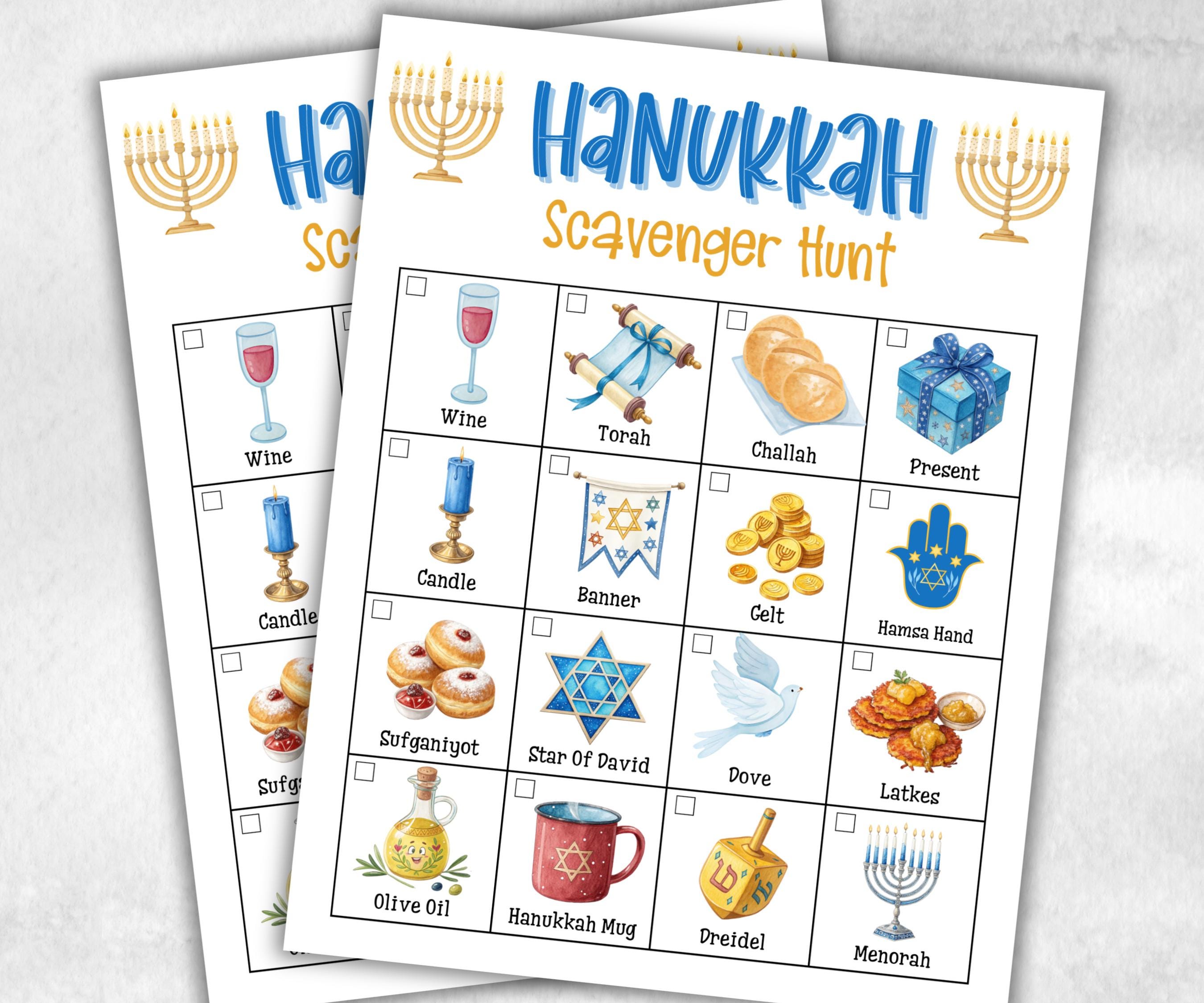Hanukkah Photo Scavenger Hunt, Fun Family Activities, Holiday game, Festive Fun Party, Kids treasure hunt, festival of lights party game-Sports Printables -TheHustlingCatLady-Party Games
