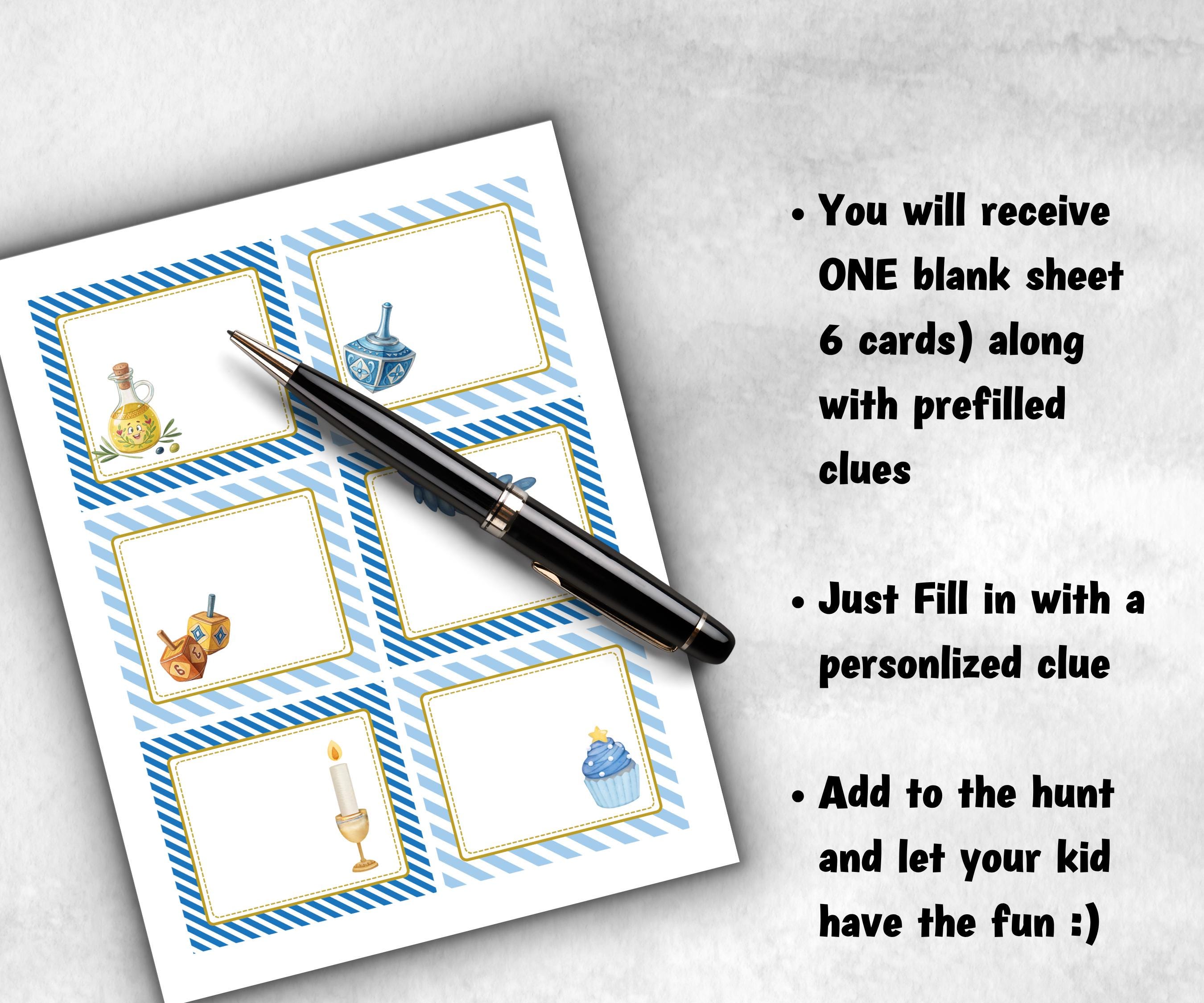 Kids Hanukkah Indoor Scavenger Hunt, Treasure Scavenger Rhyming Clues, Hanukkah Printable Activity, Jewish Holiday Game, Holiday Kids Game-Sports Printables -TheHustlingCatLady-Party Games