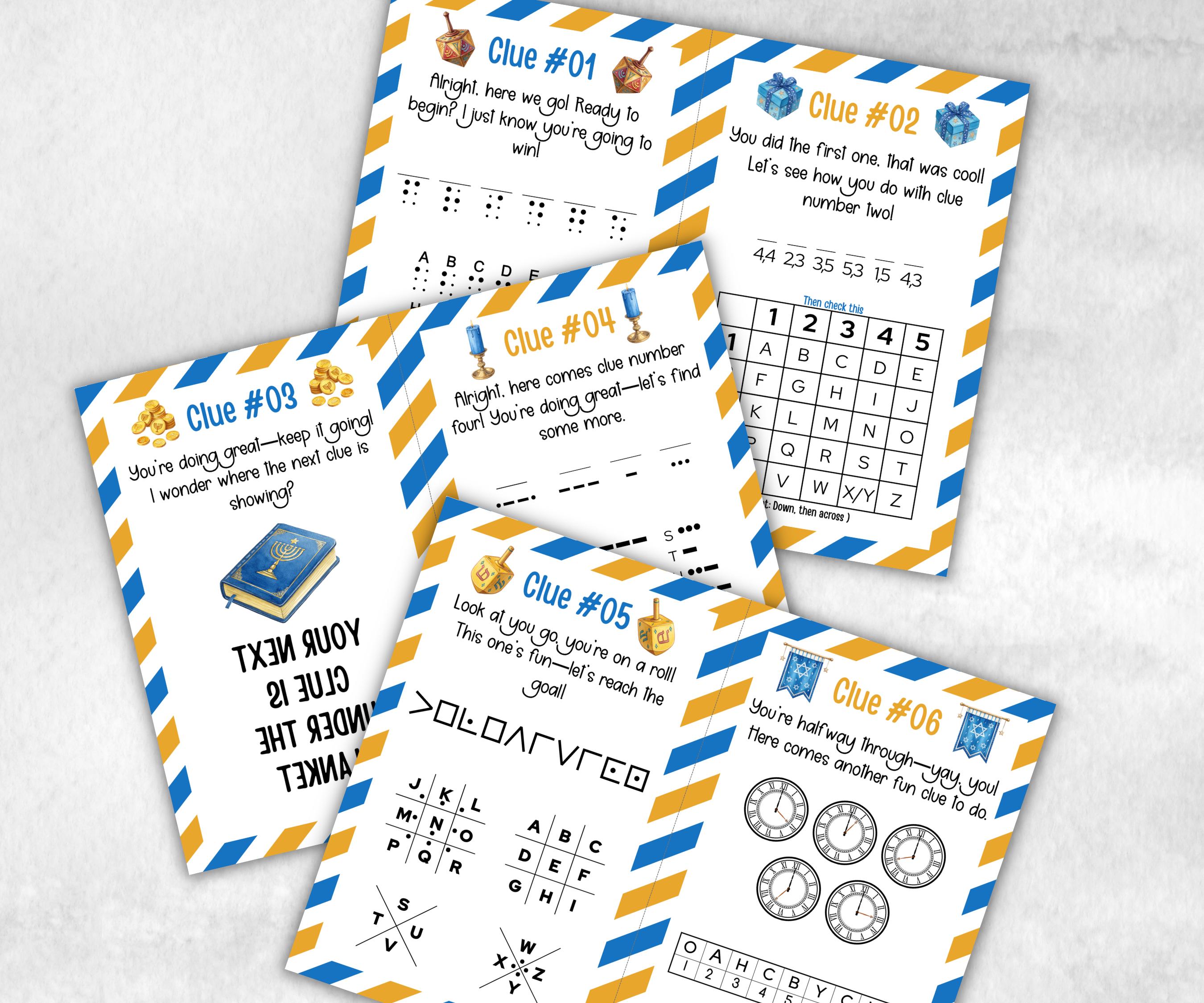 Kids Hanukkah Indoor Treasure Hunt, Treasure Scavenger Clues, Chanukah Printable Activity, Jewish Holiday Game, Holiday Kids Game fun ideas-Sports Printables -TheHustlingCatLady-Party Games