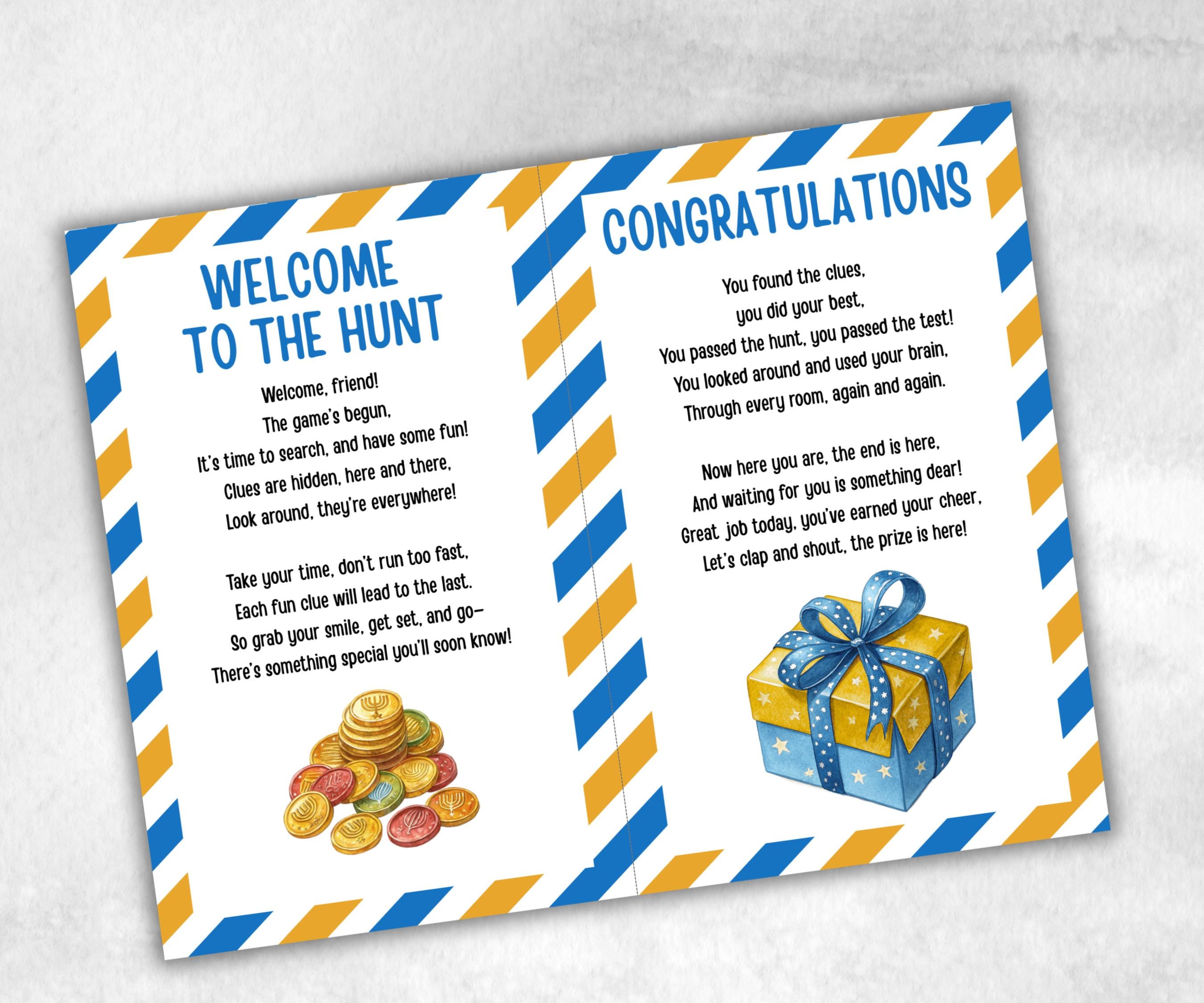 Teen Hanukkah Indoor Treasure Hunt, Treasure Scavenger Clues, Chanukah Printable Activity, Jewish Holiday Game, Holiday Kids Game fun ideas-Sports Printables -TheHustlingCatLady-Party Games