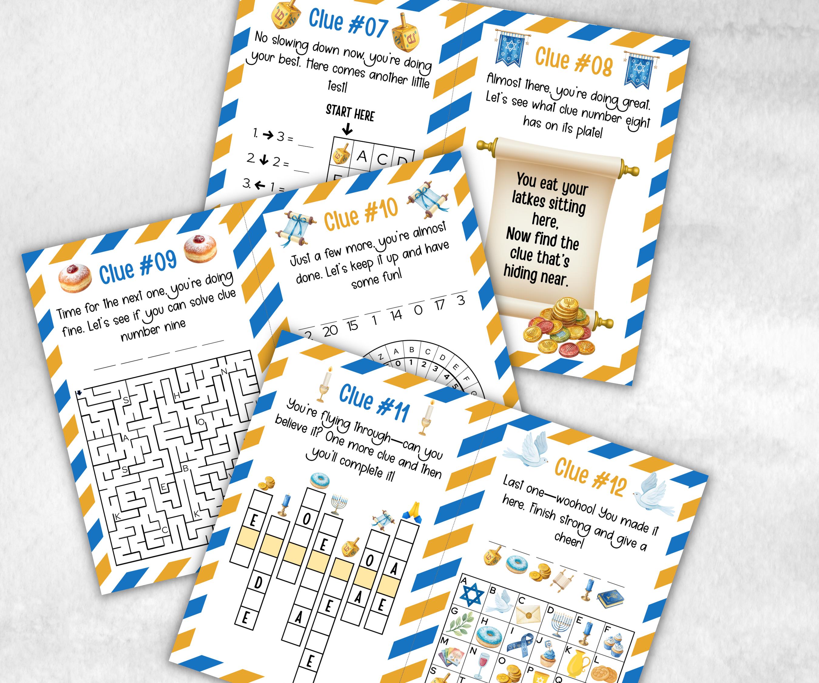 Teen Hanukkah Indoor Treasure Hunt, Treasure Scavenger Clues, Chanukah Printable Activity, Jewish Holiday Game, Holiday Kids Game fun ideas-Sports Printables -TheHustlingCatLady-Party Games