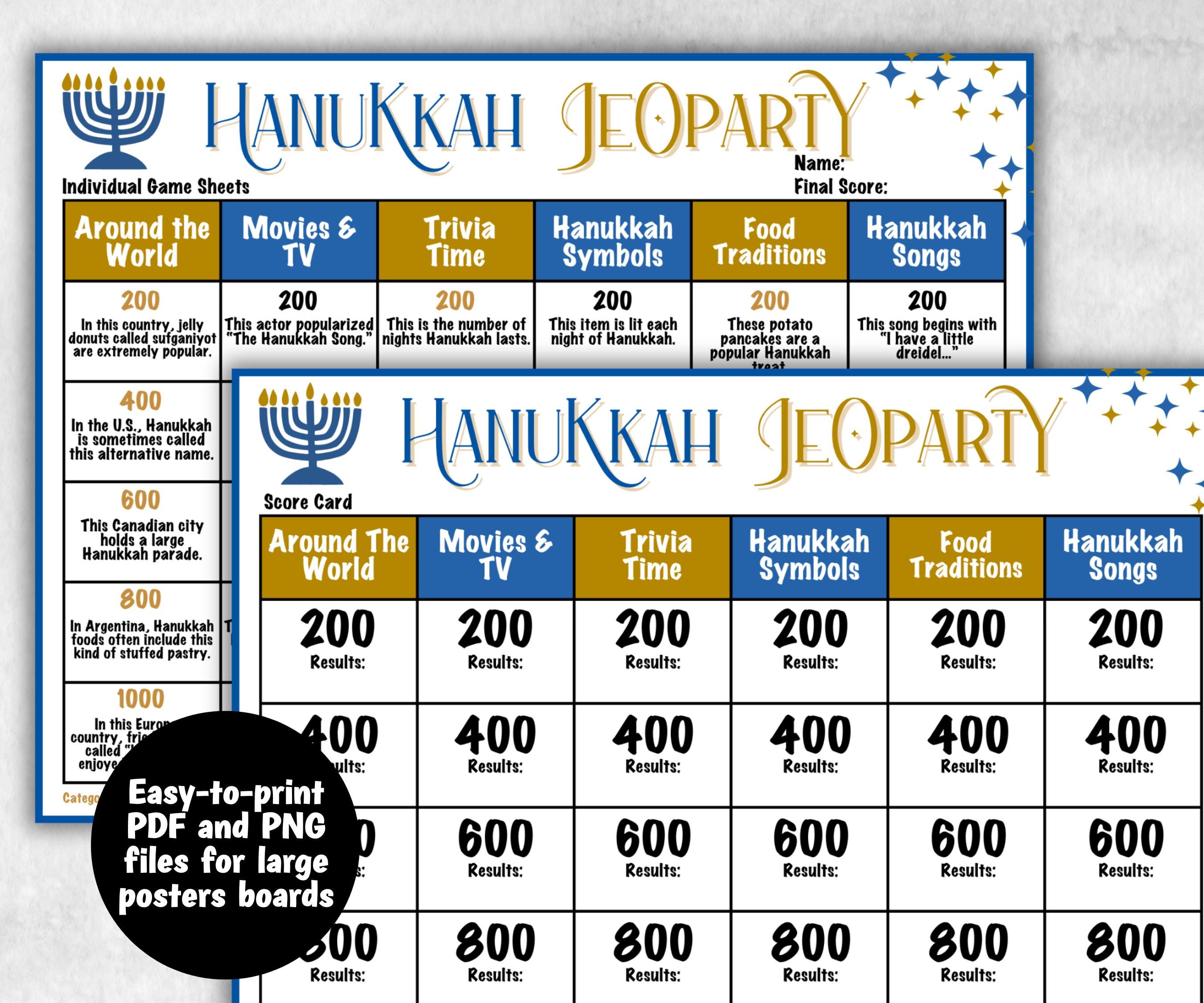 Hanukkah Holiday Jeoparty Trivia Game, Fun Family Activity, Holiday Quiz, Holiday Party Challenge, Holiday, Festive Quiz, Group word Game-Sports Printables -TheHustlingCatLady-Party Games