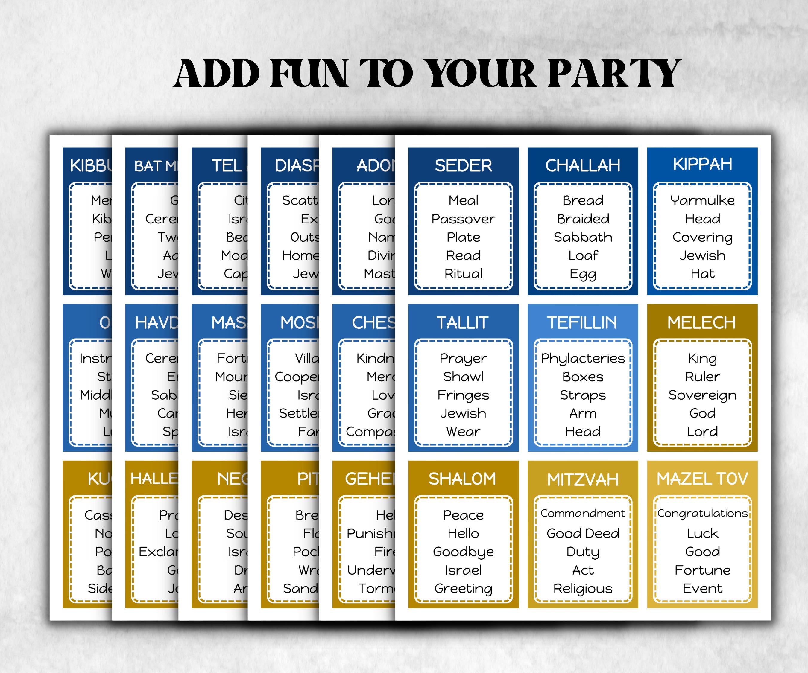 Hanukkah Taboo, Don't Say, Forbidden Words, Hanukkah Printable, Classroom Group Game, Jewish Forbidden Words, fishbowl game, Family Chanukah-Sports Printables -TheHustlingCatLady-Party Games