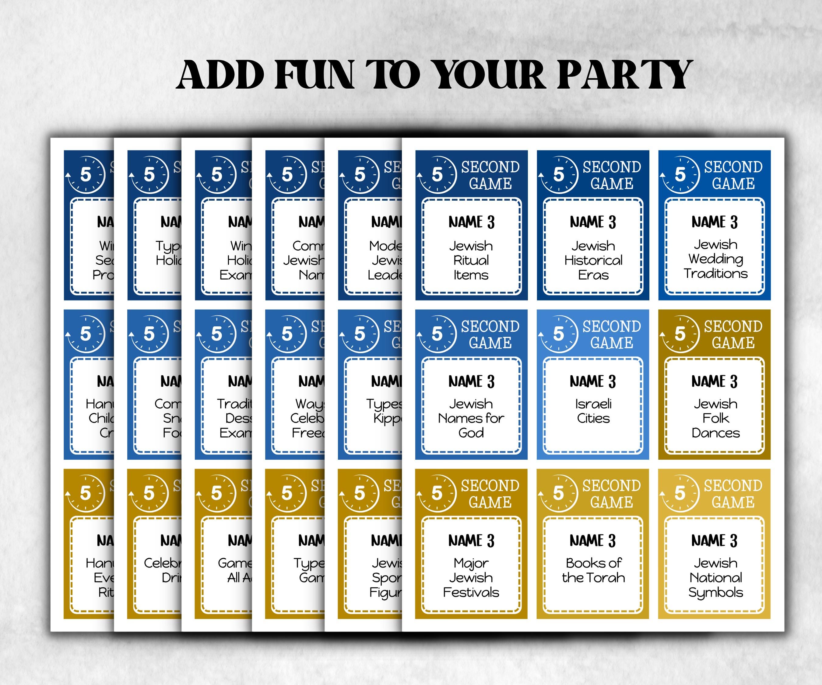 Hanukkah printable 5 second game, Hanukkah Activity, Jewish Games Night, Classroom Group Game, Jewish Family Chanukah Holiday Game, 5 Second-Sports Printables -TheHustlingCatLady-Party Games
