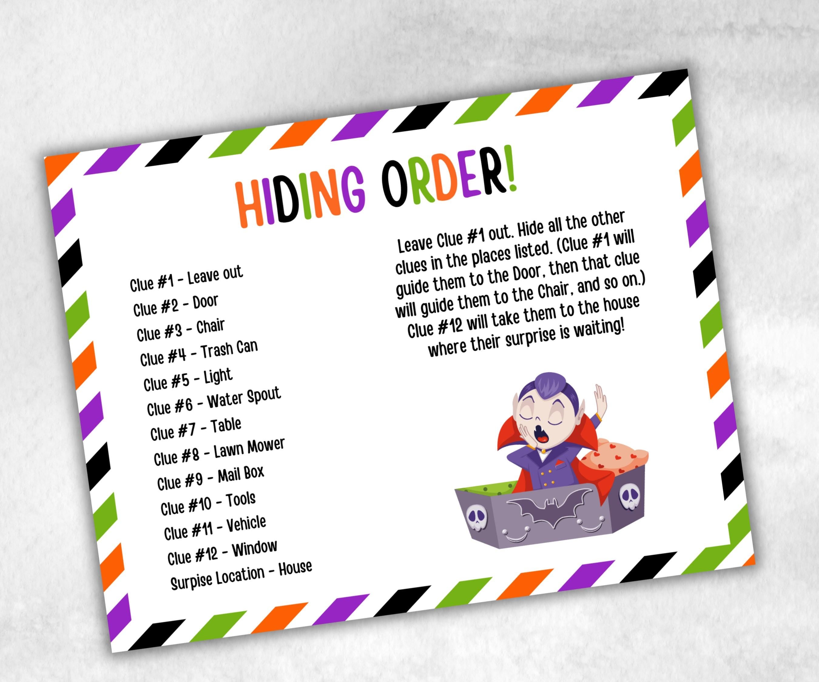 Halloween Outdoor Scavenger Hunt, Treasure Hunt Party Game, Halloween Printable Party Activity, Kids Treasure Hunt Clue, Scavenger Hunt Clue-Halloween Printables -TheHustlingCatLady-Party Games