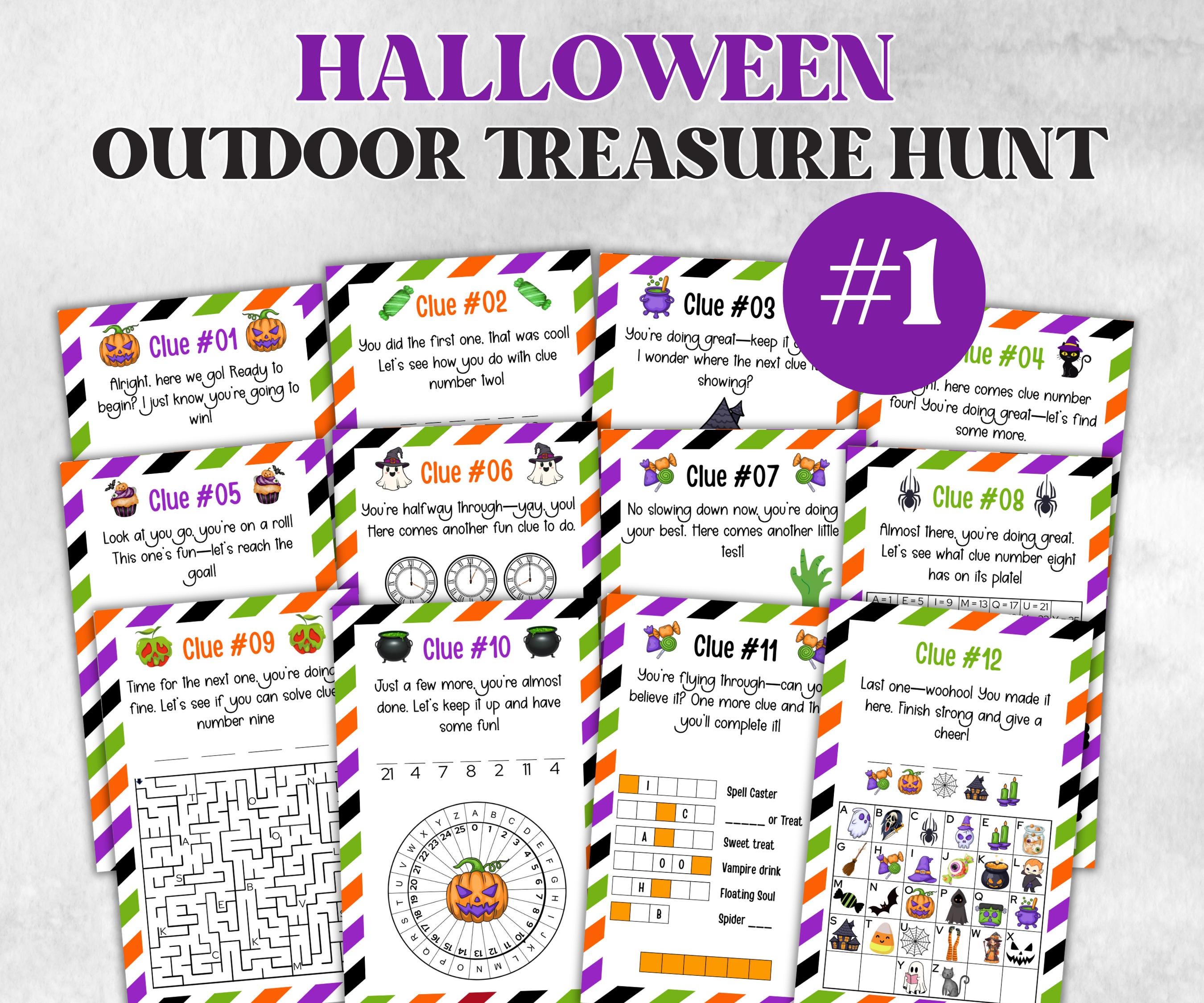 Halloween Outdoor Scavenger Hunt, Treasure Hunt Party Game, Halloween Printable Party Activity, Kids Treasure Hunt Clue, Scavenger Hunt Clue-Halloween Printables -TheHustlingCatLady-Party Games