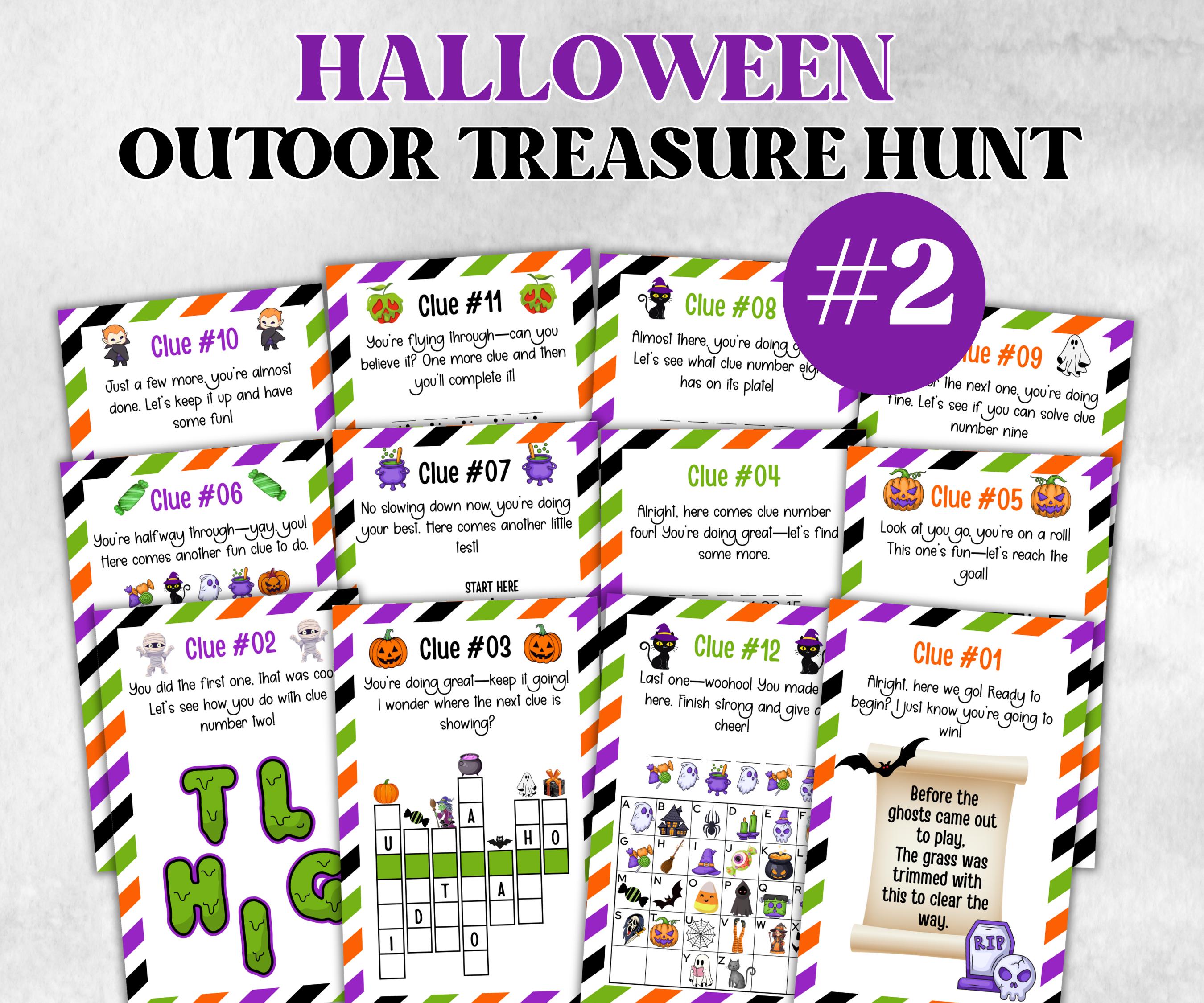 Halloween Outdoor Treasure Hunt, Scavenger Hunt Party Game, Halloween Printable Party Activity, Kids Treasure Hunt Clue, Scavenger Hunt Clue-Halloween Printables -TheHustlingCatLady-Party Games