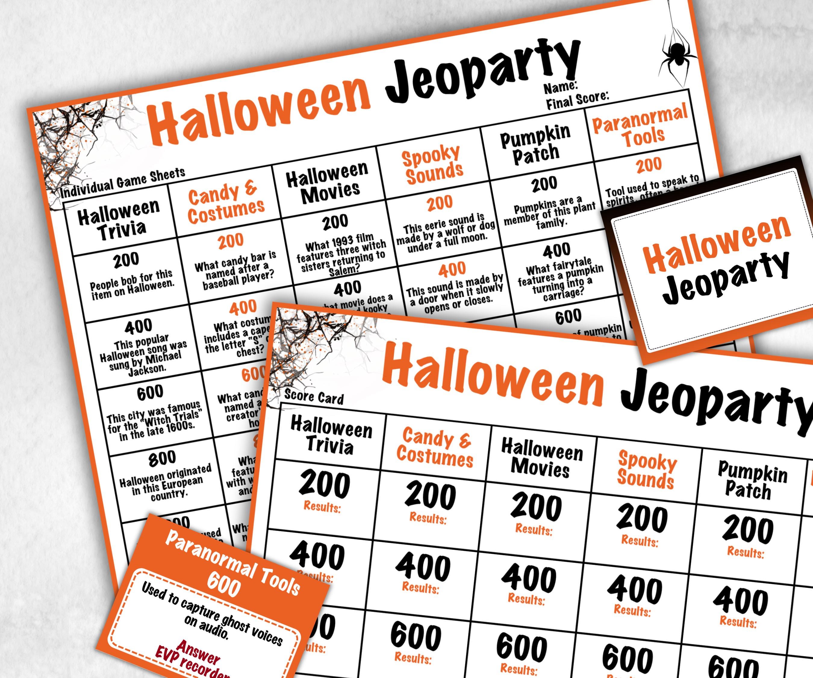 Halloween Adult Jeoparty Trivia Party, Printable Teen Activity, Halloween Quiz, Group Game Show, Fall Party activity, Zoom Family Feud-Halloween Printables -TheHustlingCatLady-Party Games