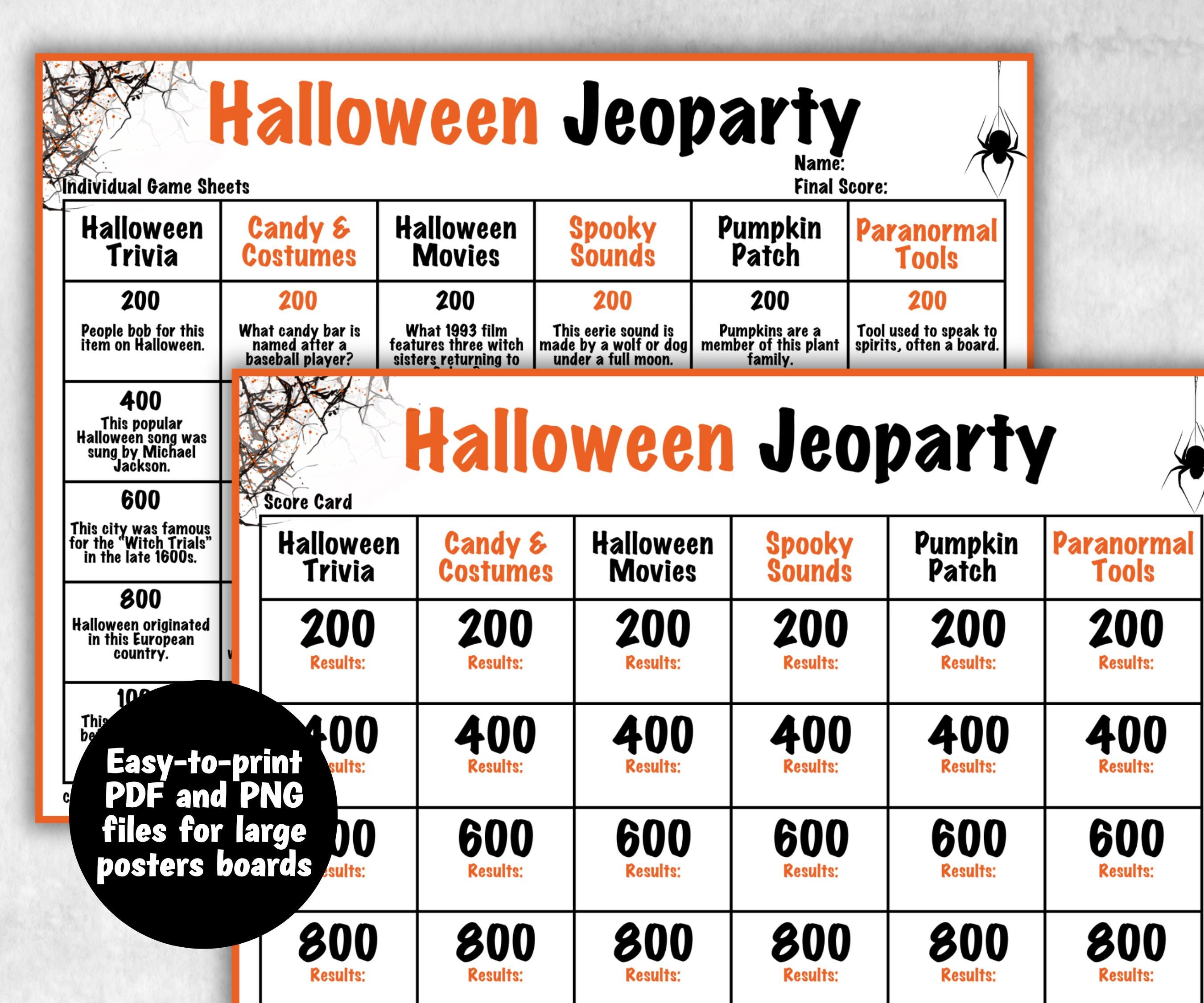 Halloween Adult Jeoparty Trivia Party, Printable Teen Activity, Halloween Quiz, Group Game Show, Fall Party activity, Zoom Family Feud-Halloween Printables -TheHustlingCatLady-Party Games