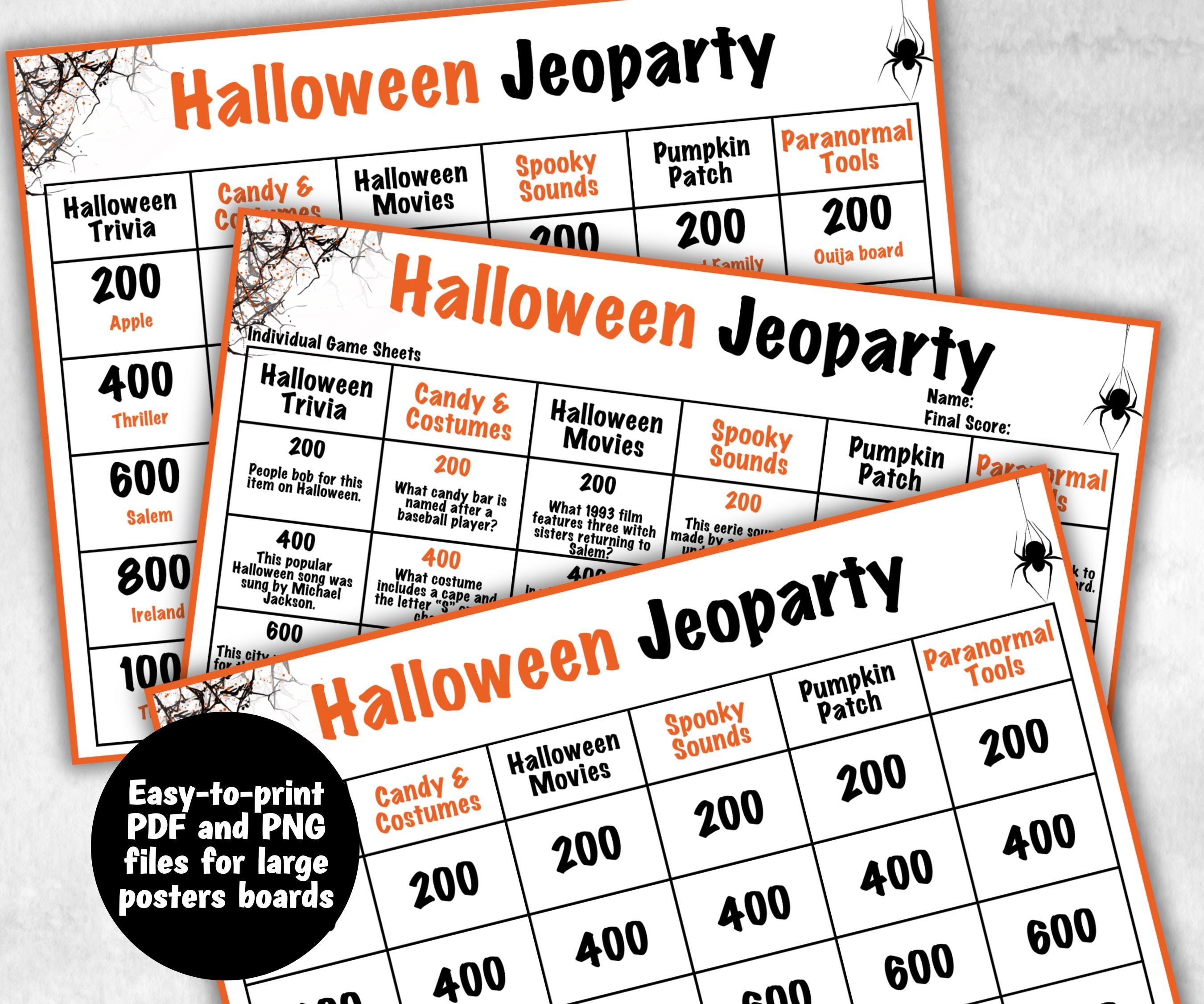 Halloween Adult Jeoparty Trivia Party, Printable Teen Activity, Halloween Quiz, Group Game Show, Fall Party activity, Zoom Family Feud-Halloween Printables -TheHustlingCatLady-Party Games