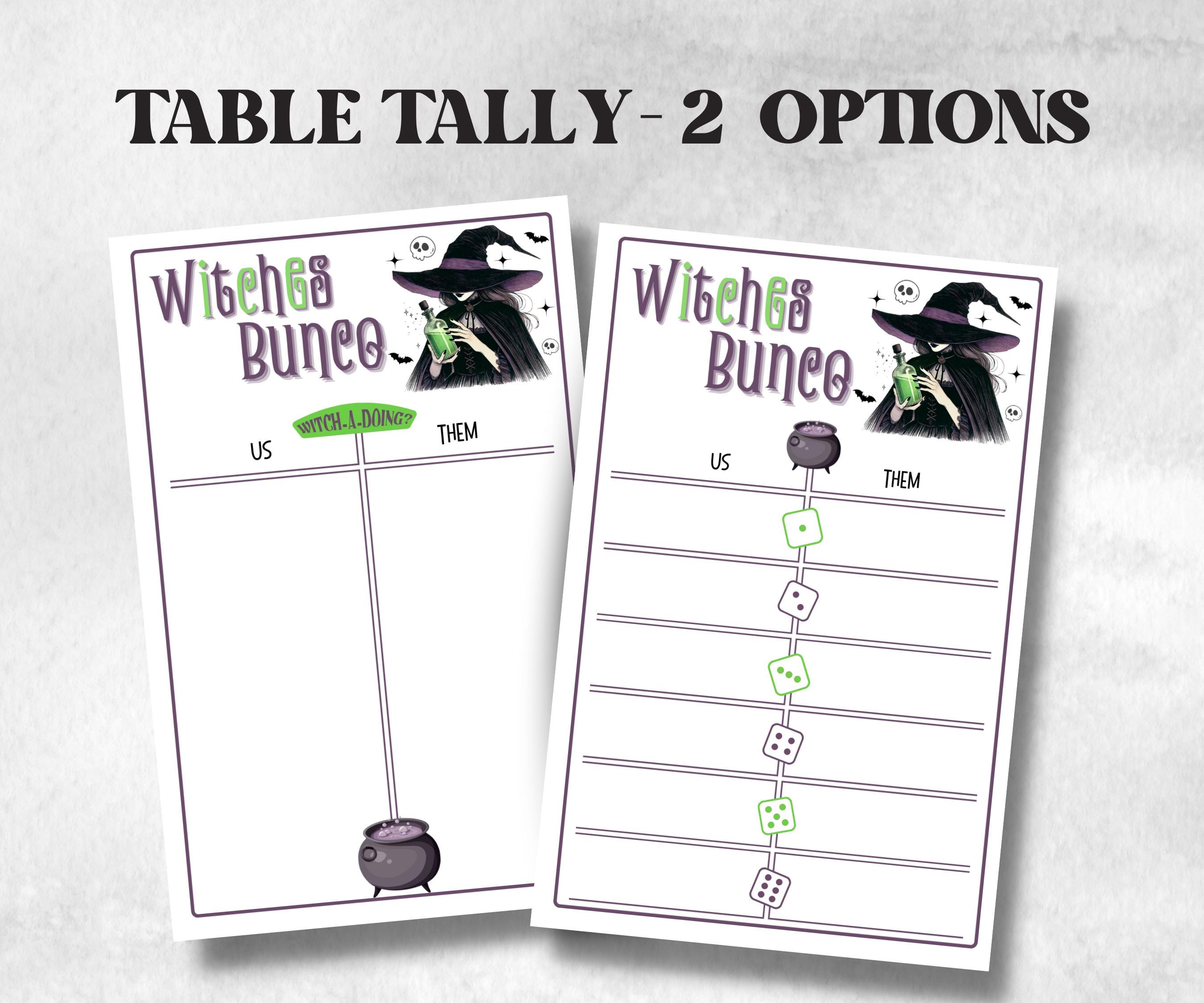 Printable Witches Bunco Score Sheet, Halloween Bunco Invitation, Bunco Game, Tally Sheet, bunco score cards, Witchy bunco night, Bunco Night-Halloween Printables -TheHustlingCatLady-Party Games