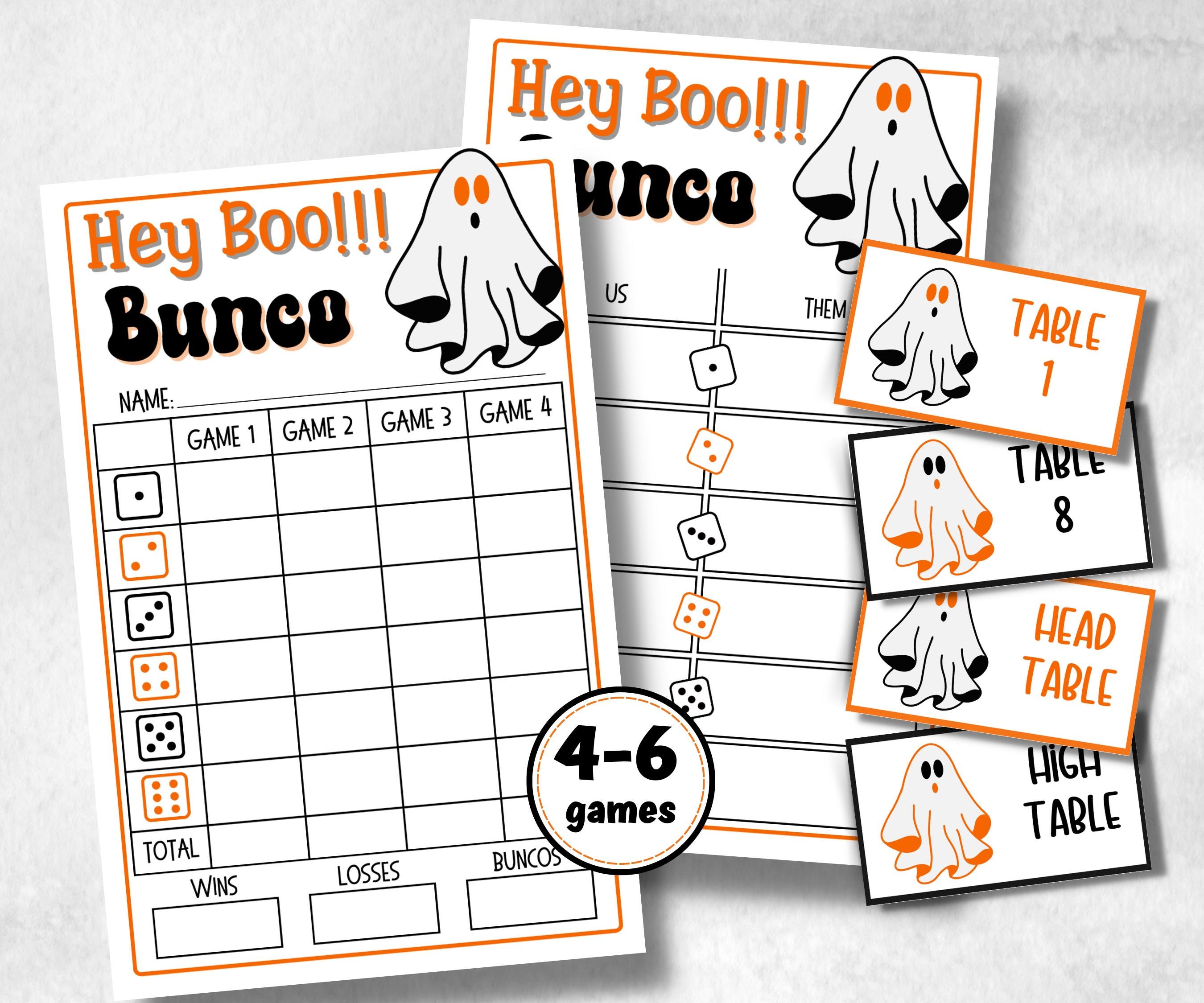 Printable Hey Boo Bunco Score Sheet, Halloween Bunco Invitation, Bunco Game, Tally Sheet, bunco score card, Ghostly bunco night, Bunco Night-Halloween Printables -TheHustlingCatLady-Party Games