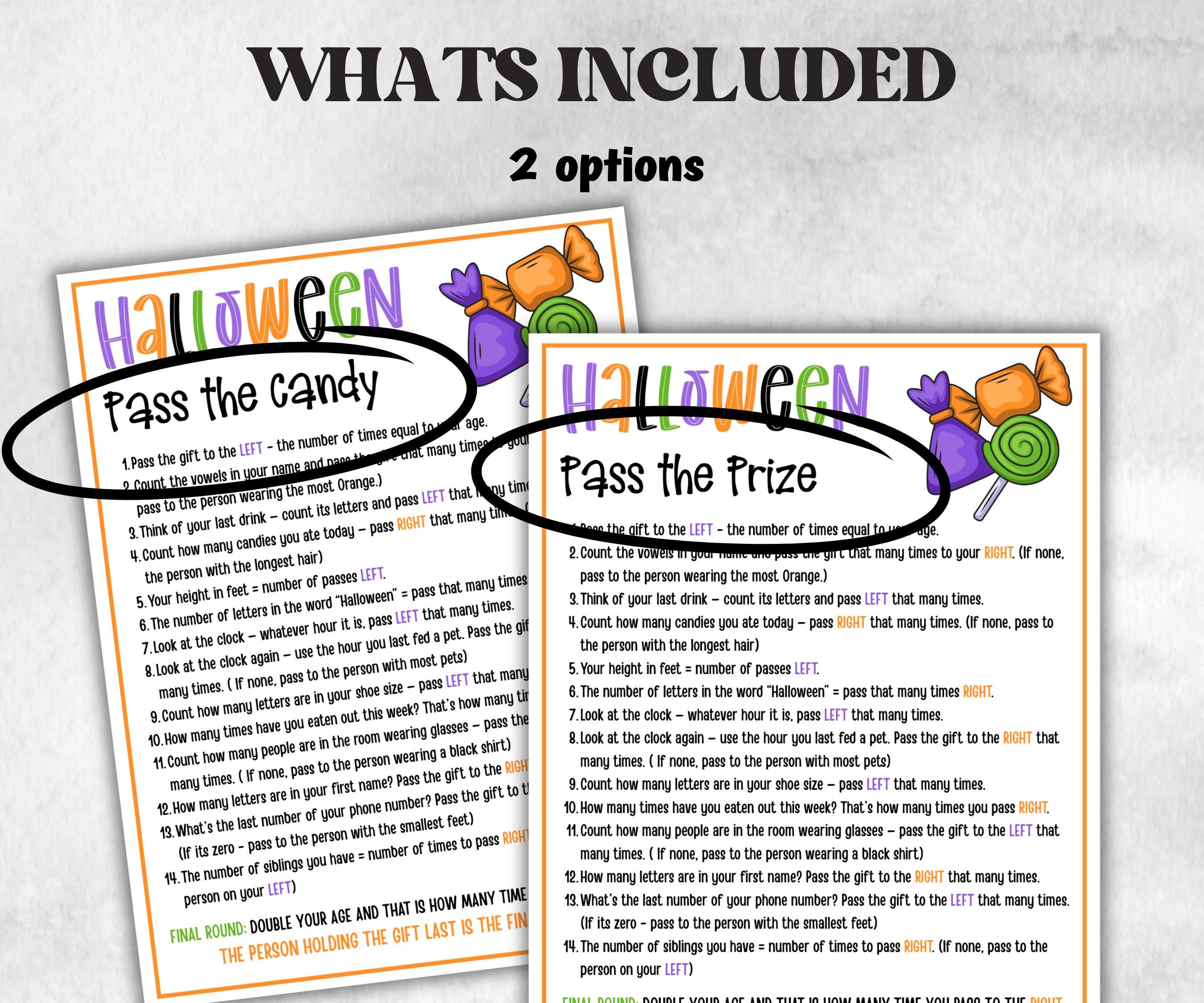 Pass the Candy Halloween game, Left Right Game, Halloween Candy game, Halloween party game, Pass the present, pass the parcel-Halloween Printables -TheHustlingCatLady-Party Games