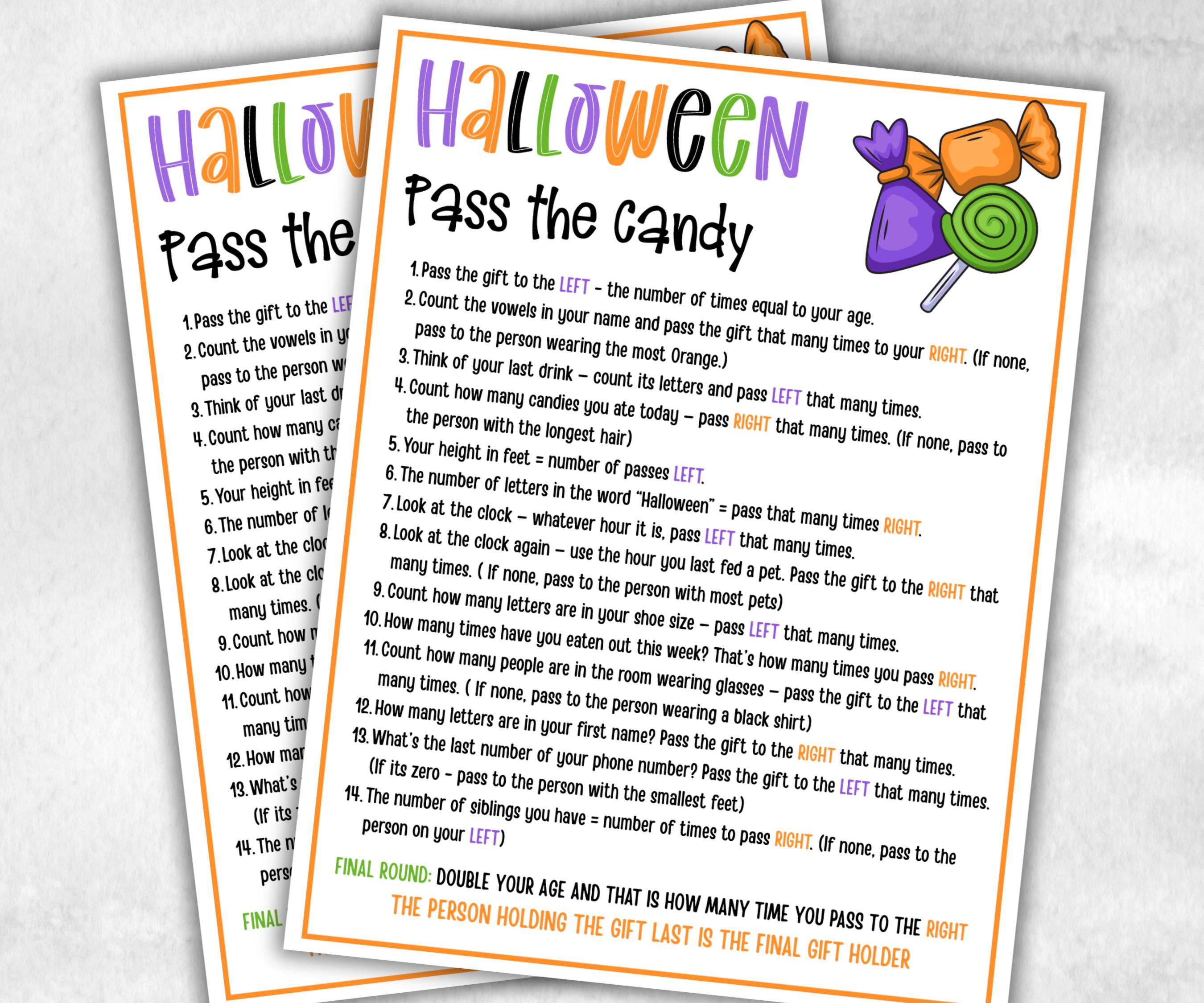 Pass the Candy Halloween game, Left Right Game, Halloween Candy game, Halloween party game, Pass the present, pass the parcel-Halloween Printables -TheHustlingCatLady-Party Games