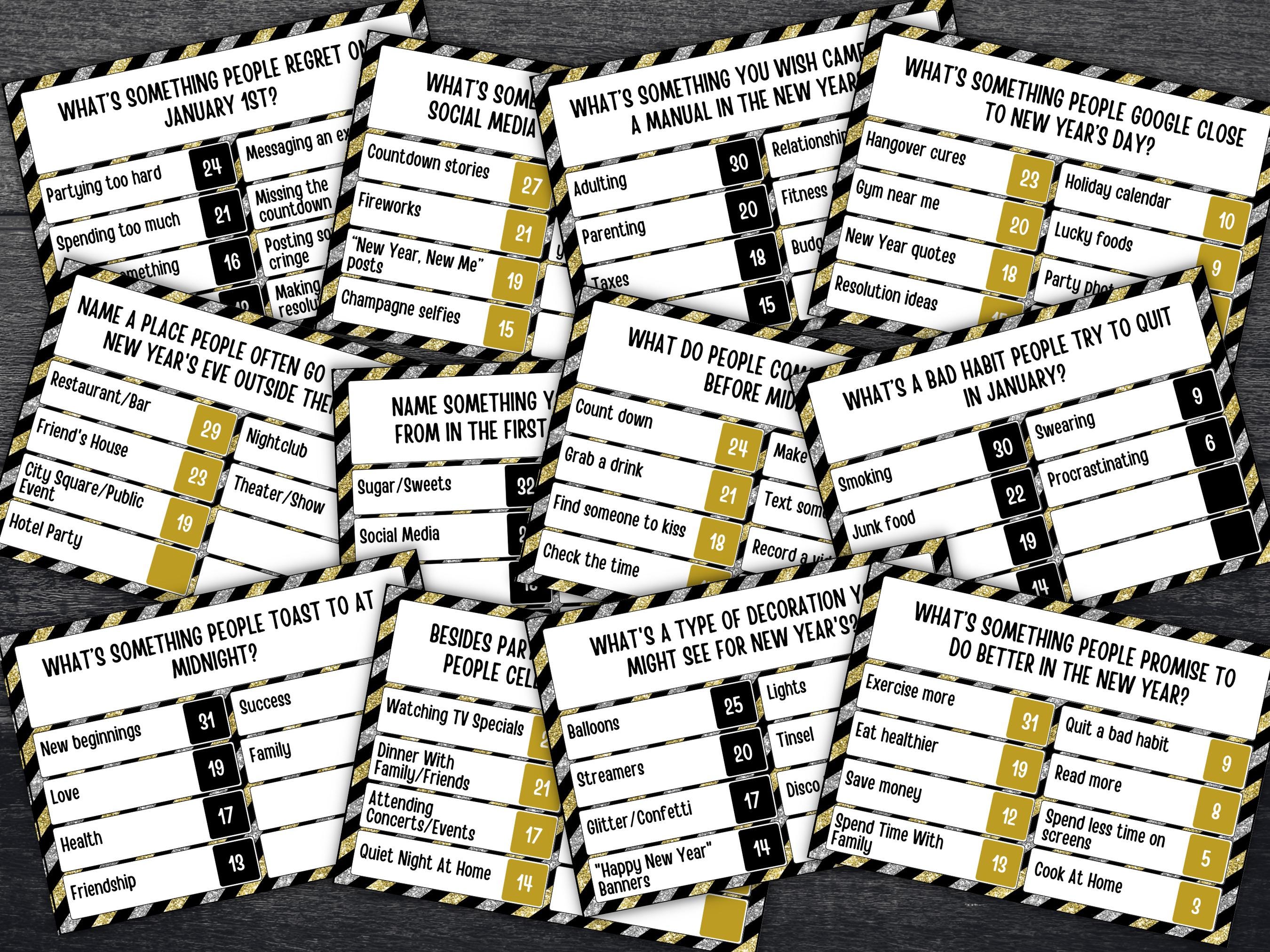 New Years Friendly Feud, NYE Party, Printable Adult Teen Activity, New Year Quiz, Group Game Show, Winter Party activity, girls night games-New Year's -TheHustlingCatLady-Party Games