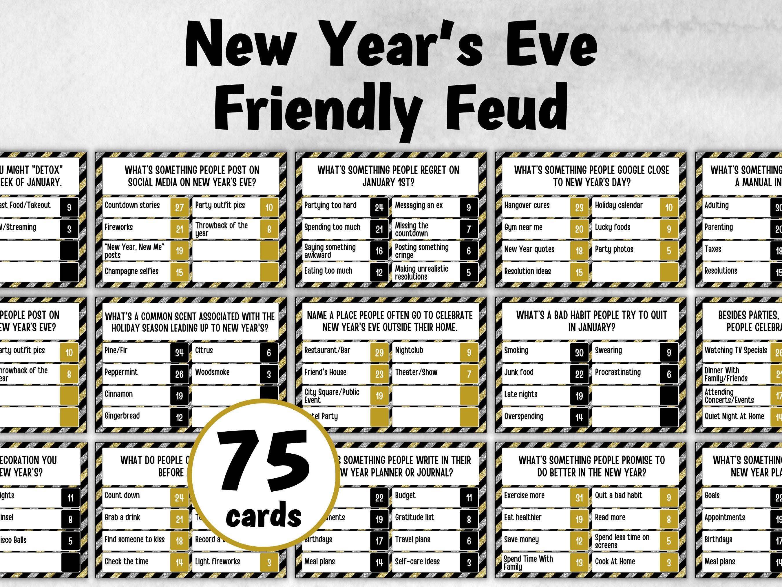 New Years Friendly Feud, NYE Party, Printable Adult Teen Activity, New Year Quiz, Group Game Show, Winter Party activity, girls night games-New Year's -TheHustlingCatLady-Party Games