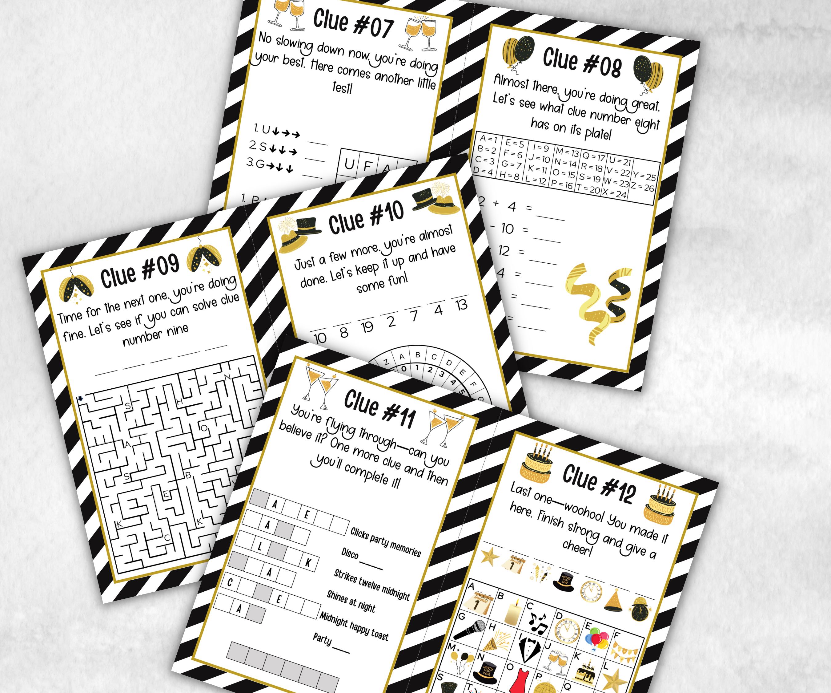 Indoor Treasure Hunt Kids, New Years Eve, Printable New Year Party Games, New Year Activity, New Year Scavenger, Nye Treasure Hunt Clues-New Year's -TheHustlingCatLady-Party Games