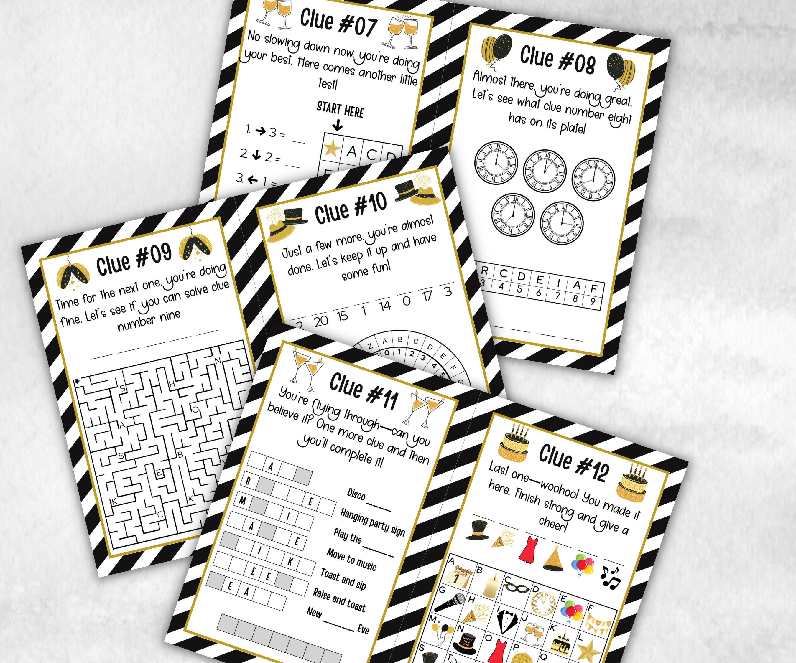 Printable New Year Party Games, New Years Eve Indoor Treasure Hunt Kids, New Year Activity, New Year Scavenger, Nye Treasure Hunt Clues-New Year's -TheHustlingCatLady-Party Games