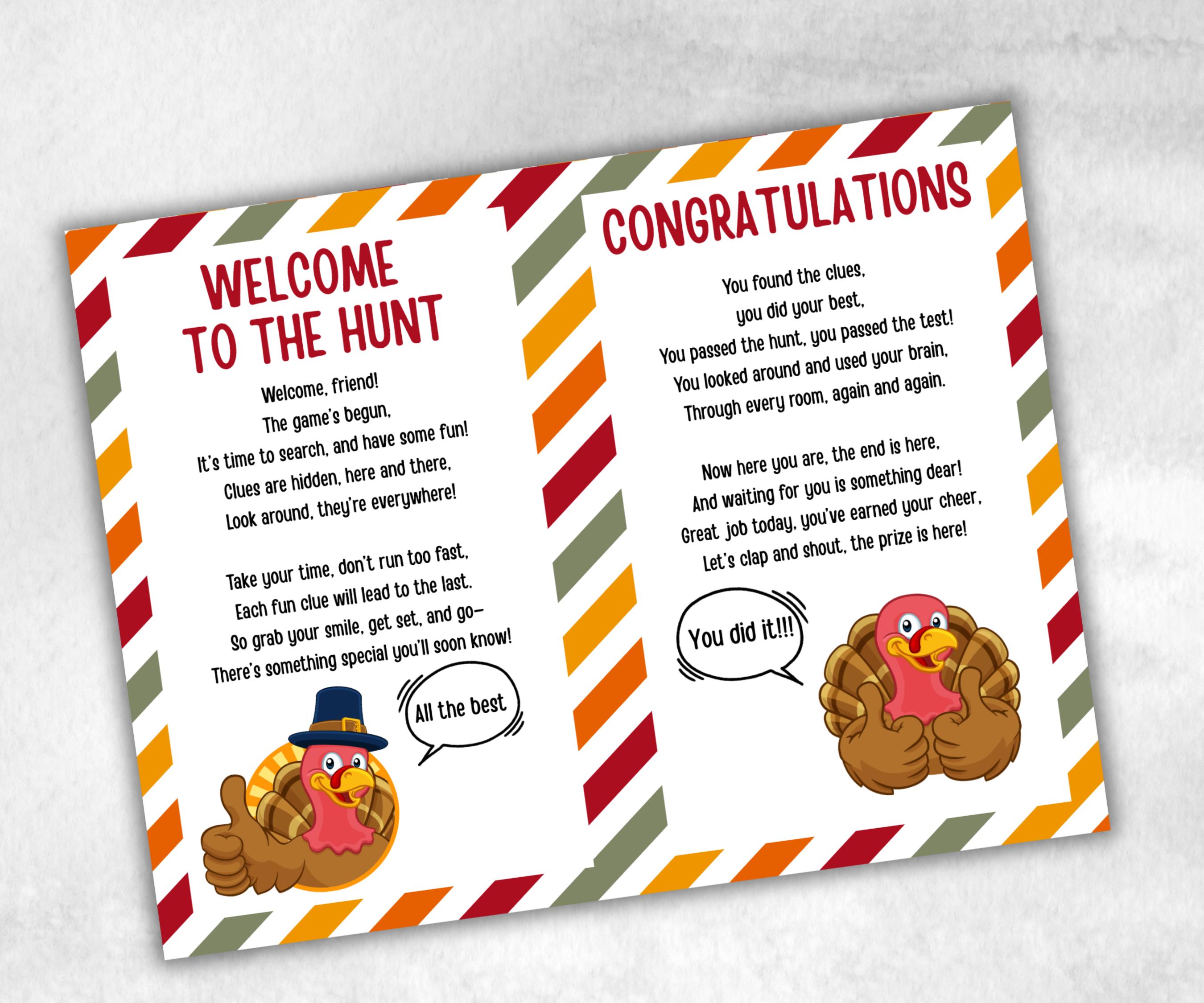 Outdoor Treasure Hunt Game, Printable Turkey hunt, Outdoor adventure, Fall Autumn activity, Friendsgiving game, Family Holiday Quiz-Thanksgiving -TheHustlingCatLady-Party Games