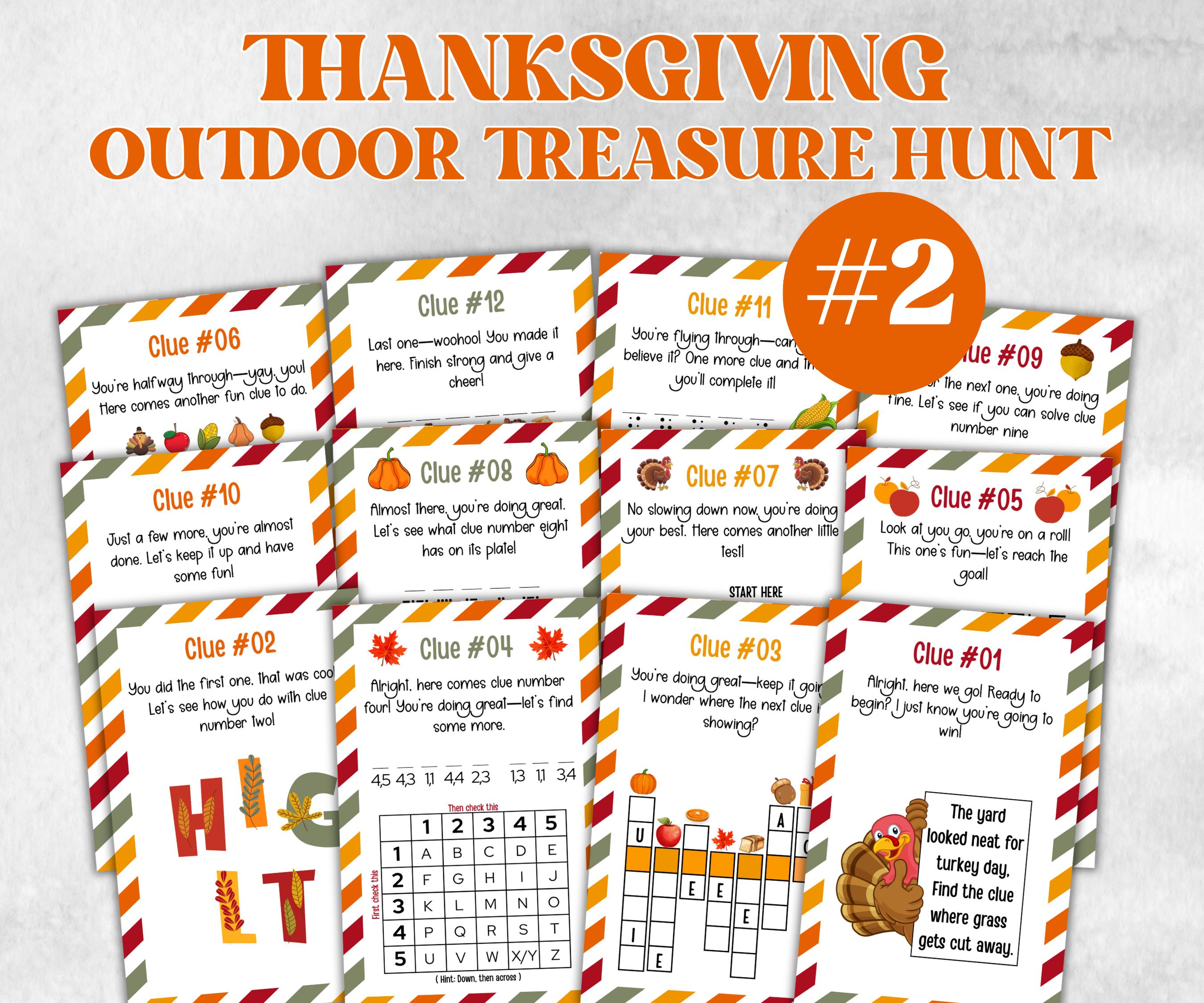 Outdoor Treasure Hunt Game, Printable Turkey hunt, Outdoor adventure, Fall Autumn activity, Friendsgiving game, Family Holiday Quiz-Thanksgiving -TheHustlingCatLady-Party Games