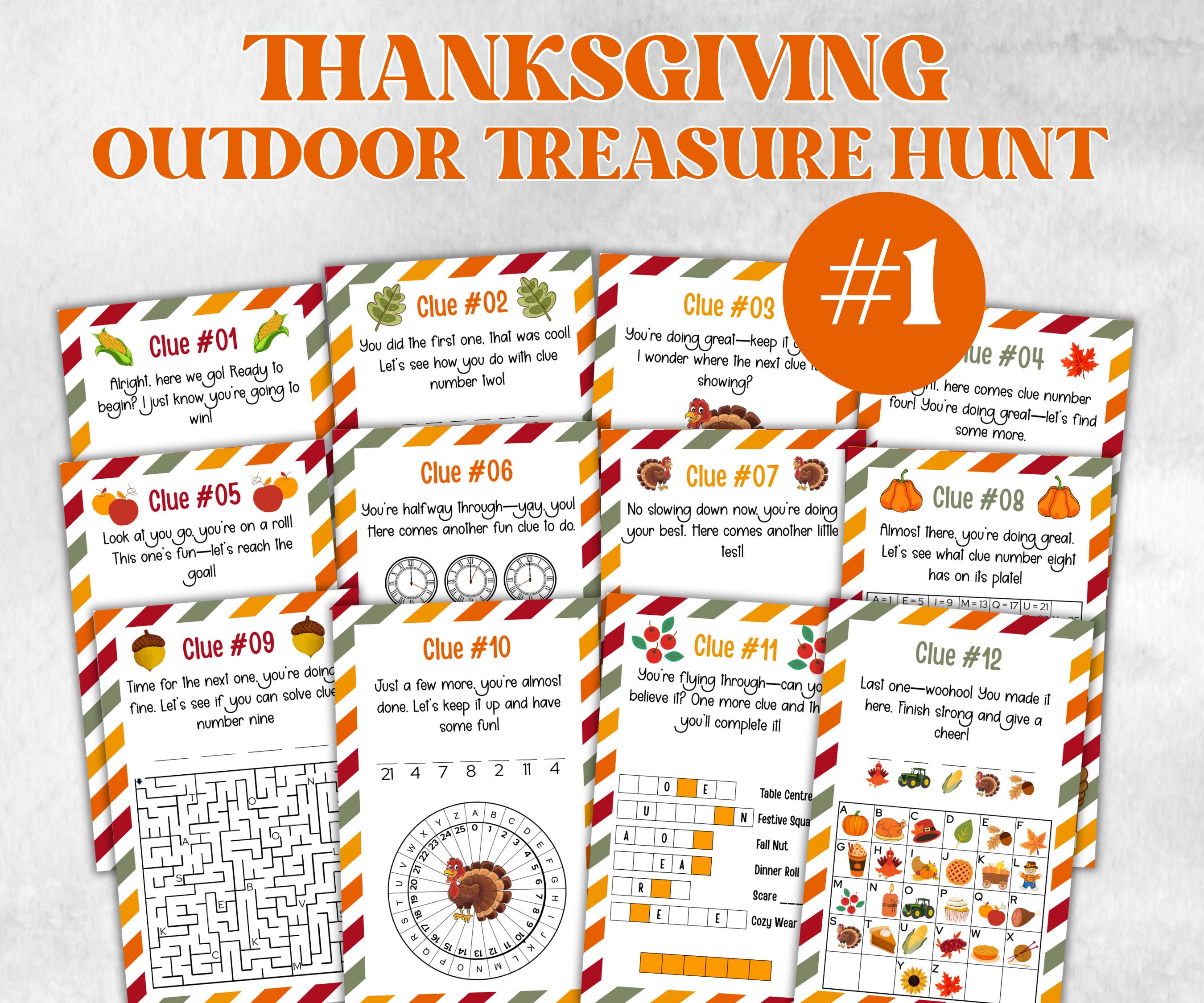 Fall Treasure Hunt Outdoor Game, Turkey hunt, Outdoor adventure, Give thanks Autumn activity, Friendsgiving game, Family Holiday Quiz-Thanksgiving -TheHustlingCatLady-Party Games