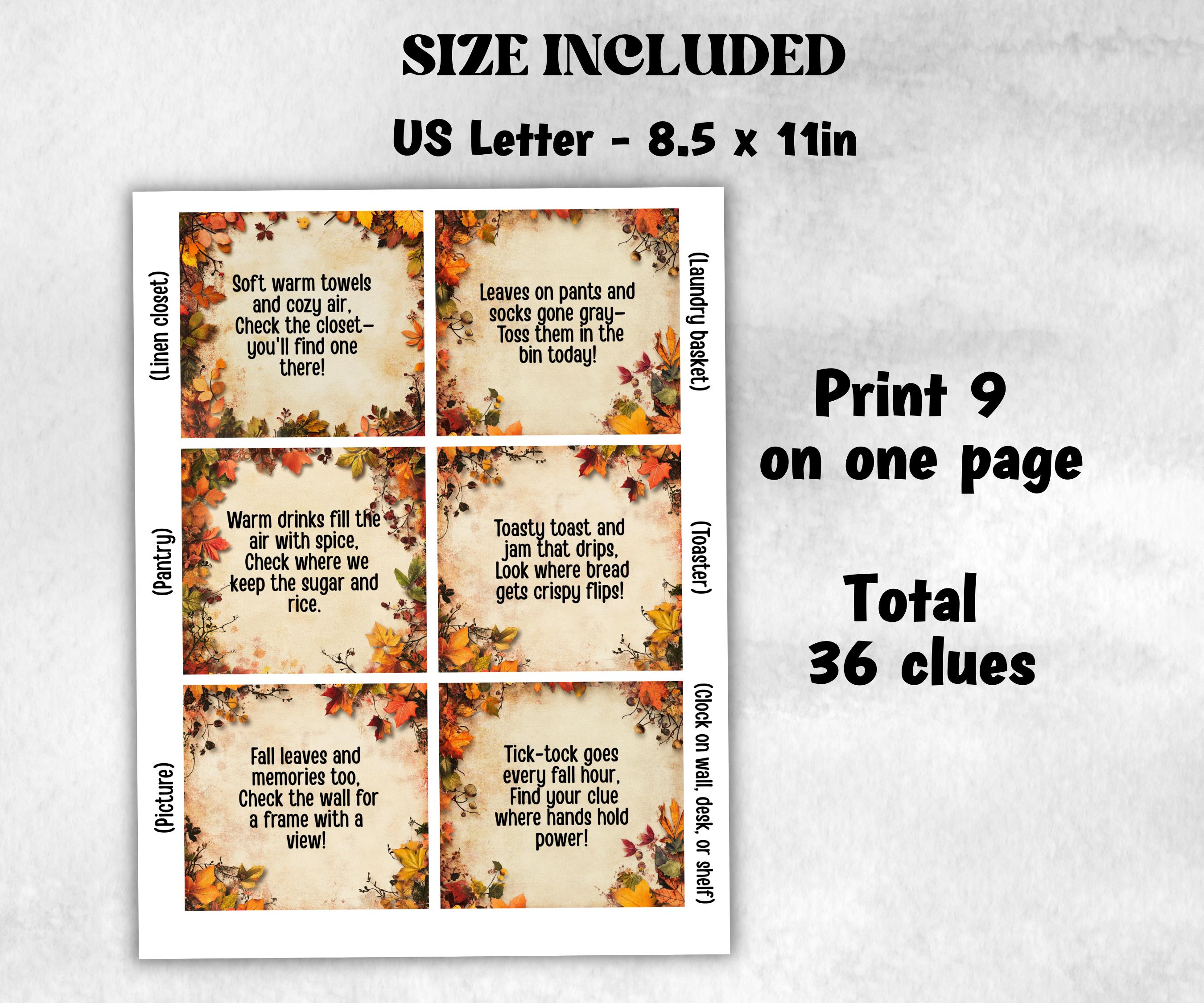 Fall Indoor Scavenger Hunt Game, Printable Riddle Quiz, Adventure for Kid, Fall Autumn activity, Friendsgiving Thanksgiving, Family Holiday-Thanksgiving -TheHustlingCatLady-Party Games
