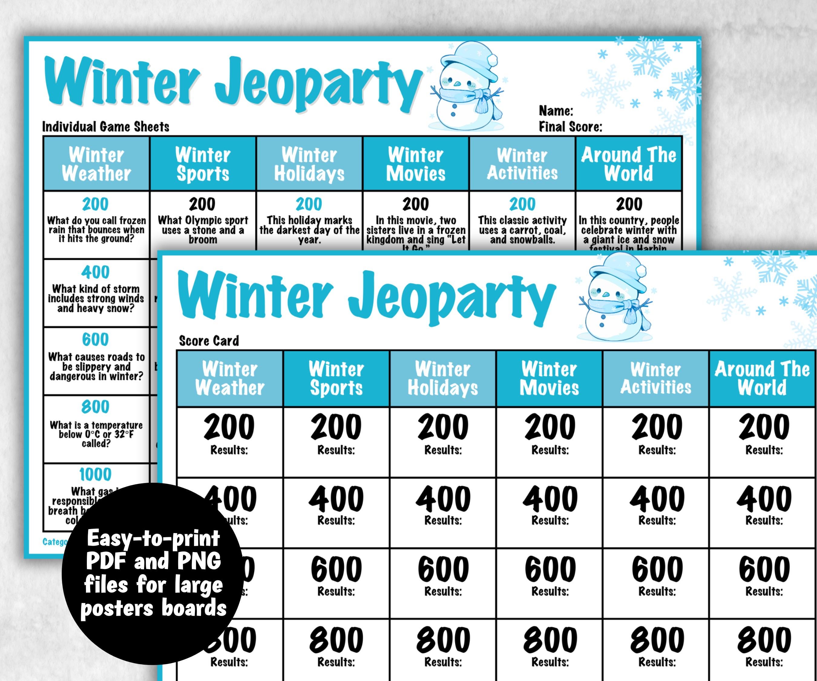 Winter Holiday Jeoparty Trivia Game, Fun Family Activity, Holiday Quiz, Holiday Party Challenge, Holiday, Festive Quiz, Group word Game-Christmas -TheHustlingCatLady-Party Games