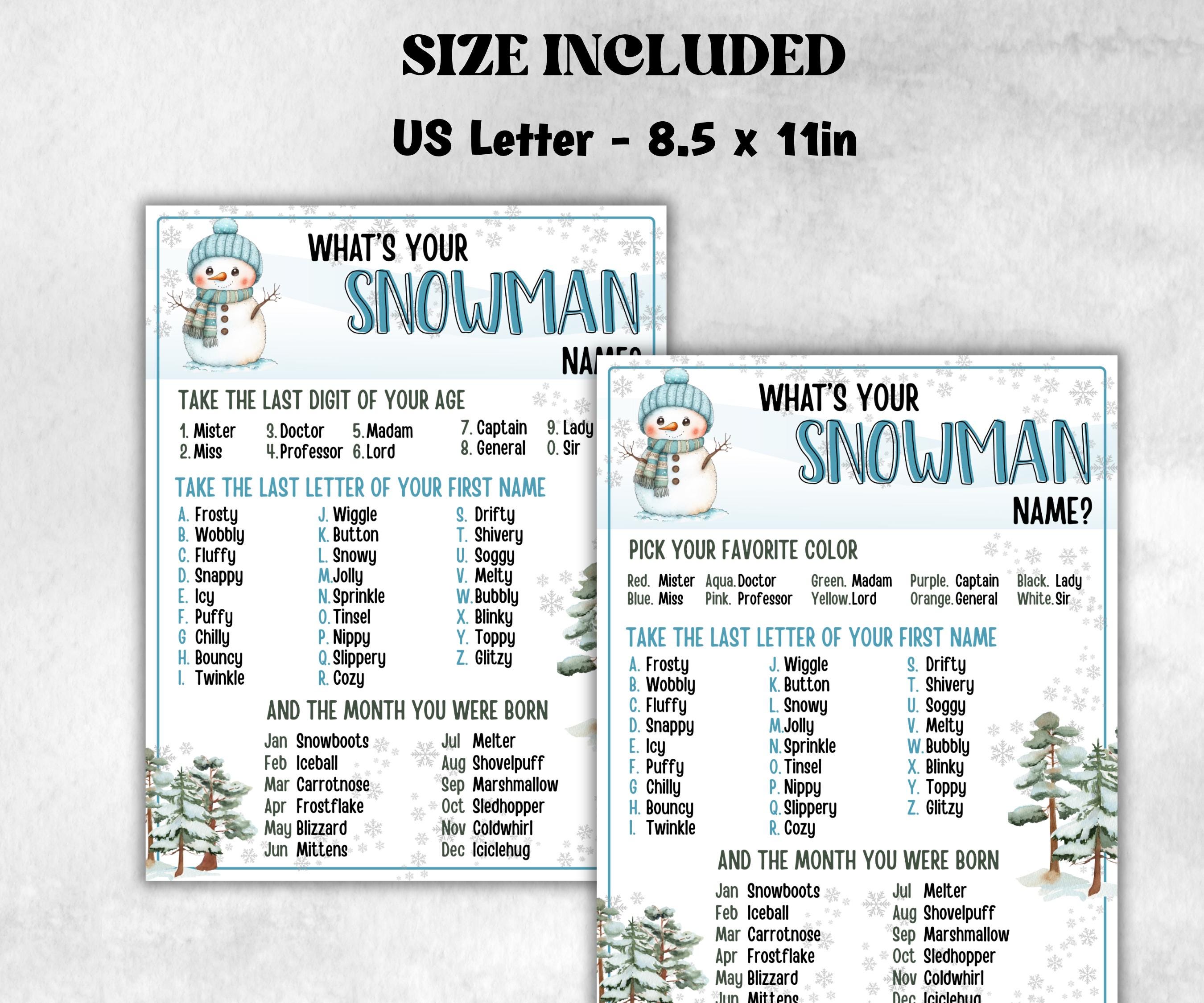 Whats Your Snowman Name Game, Office Party Game, Snowman Name Tags, Icebreaker Game, Whats Your Snowman Name game, Name the Snowman Game-Christmas -TheHustlingCatLady-Party Games