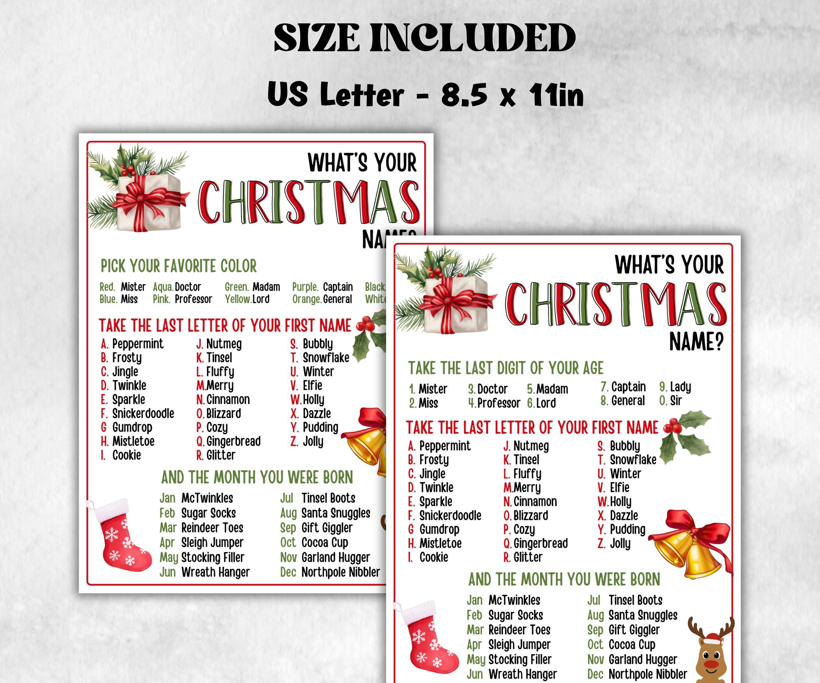 Christmas name tag, Christmas name board sign, name generator, Xmas Kids activities, Holiday party games, What's Your Christmas name game-Christmas -TheHustlingCatLady-Stickers, Labels & Tags
