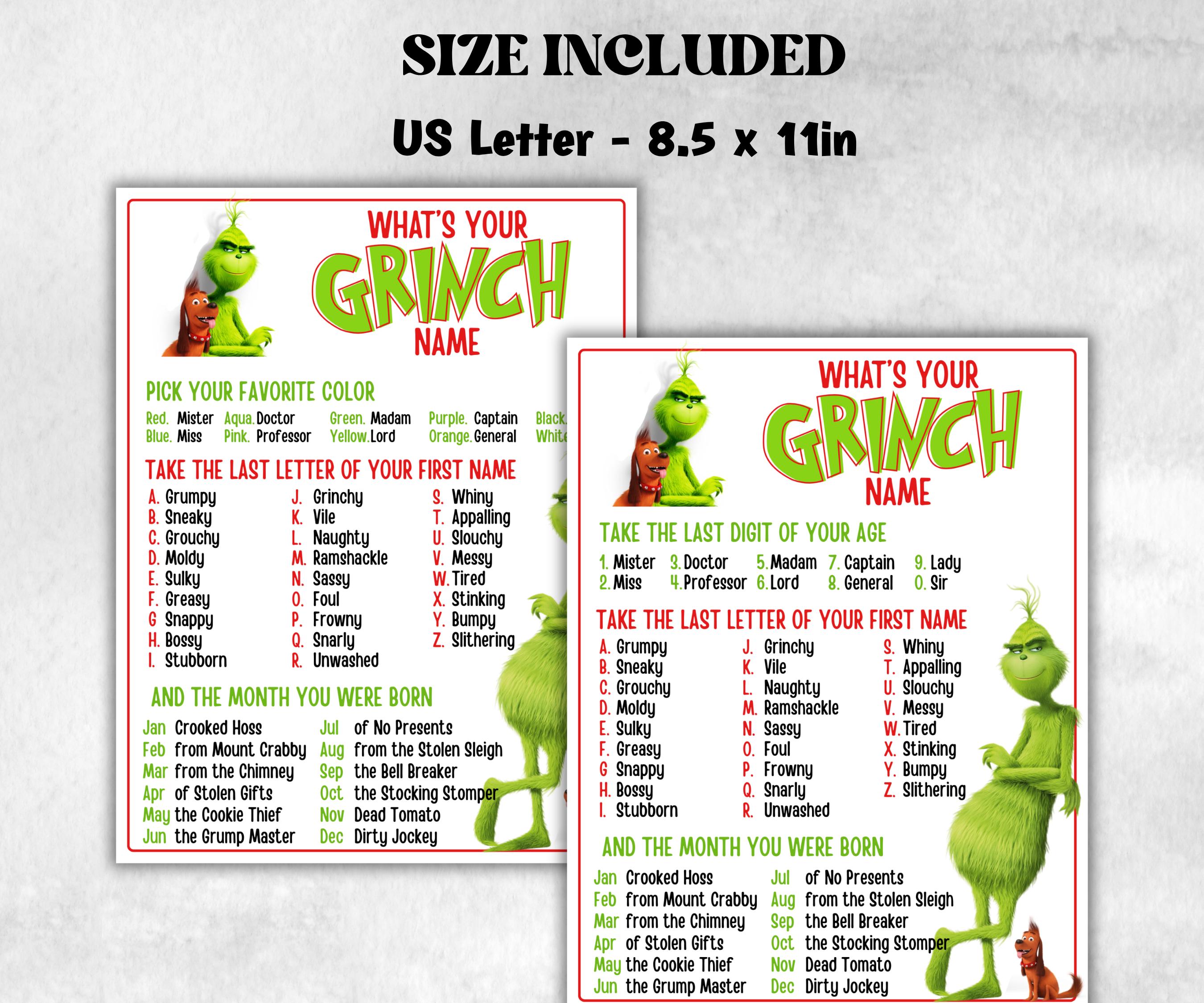 What's Your Grinch name, Grinch name tag, Grinch name board sign, name generator, Christmas Kids activities, Holiday party game, Grinchmas-Christmas -TheHustlingCatLady-Stickers, Labels & Tags