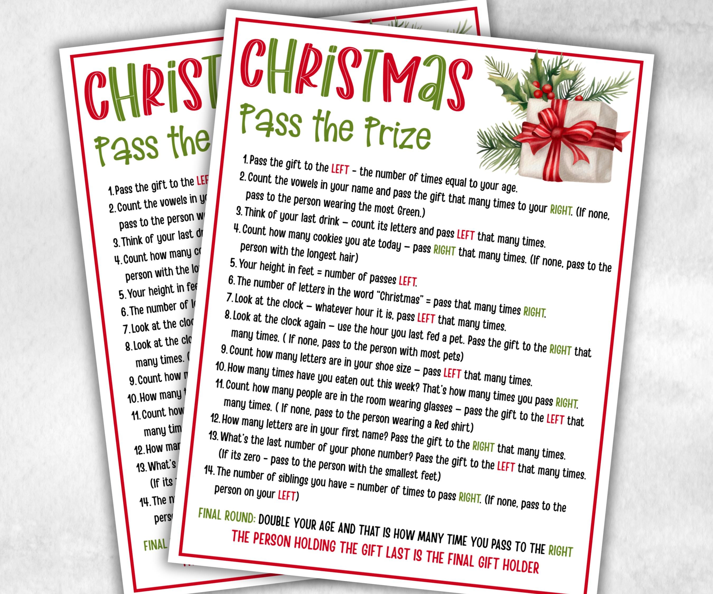 Pass the Present Christmas game, Left Right Game, Pass the parcel, Christmas party, Pass the prize, Gift exchange game, Large group games-Christmas -TheHustlingCatLady-Party Games