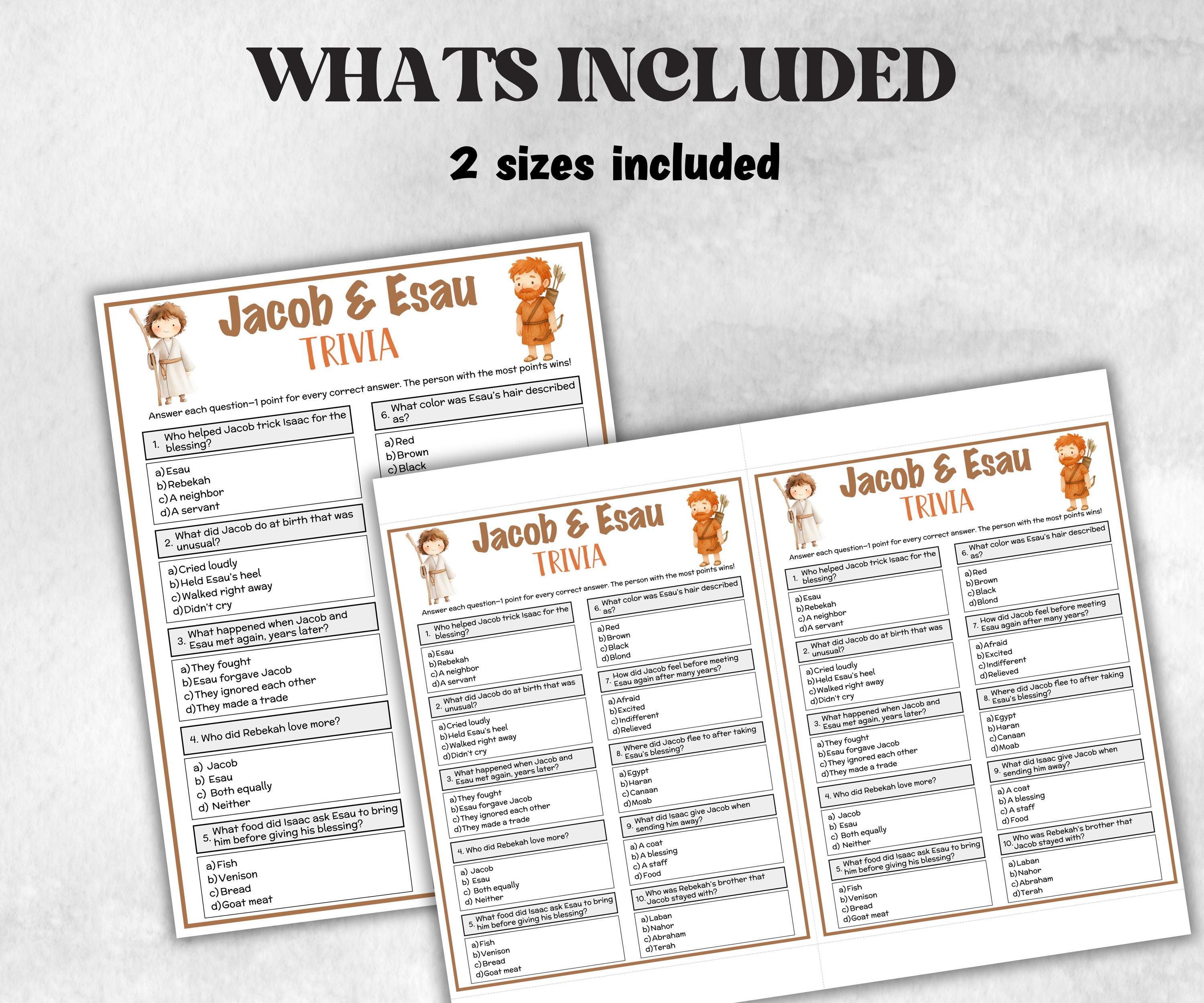 Printable Jacob and Esau Trivia for kid, Old Testament Activity, Classroom Christmas, Church Fundraiser game, Adult Teen church Icebreaker-Office Supplies -TheHustlingCatLady-Party Games