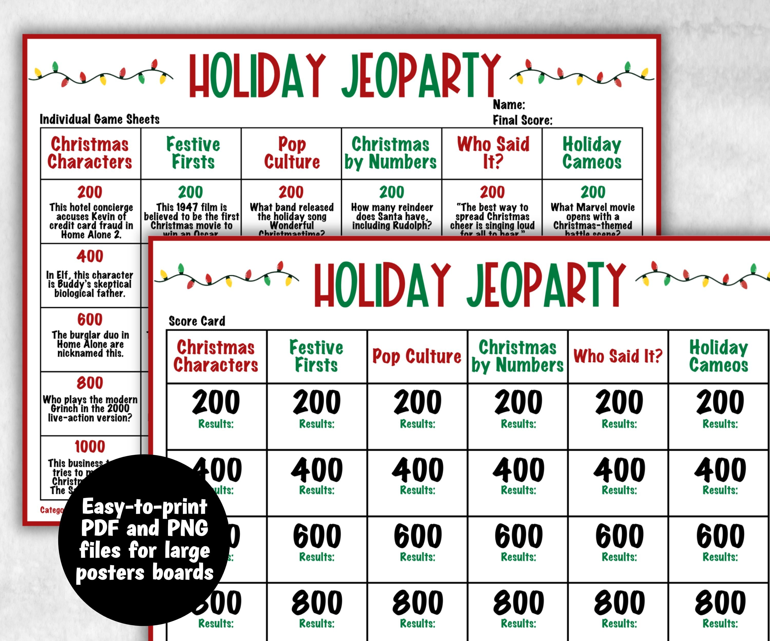 Holiday Jeopardy Quiz, Printable Holiday Trivia, Family Reunion Fun, Family Game Night, Coworkers Christmas, Holiday Activities for Kids-Christmas -TheHustlingCatLady-Party Games