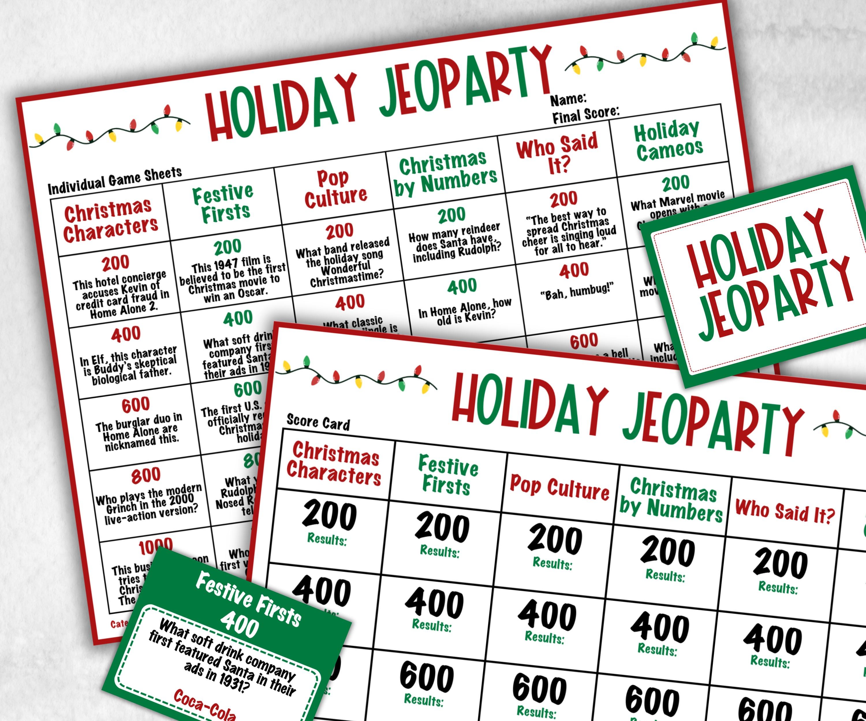 Holiday Jeopardy Quiz, Printable Holiday Trivia, Family Reunion Fun, Family Game Night, Coworkers Christmas, Holiday Activities for Kids-Christmas -TheHustlingCatLady-Party Games