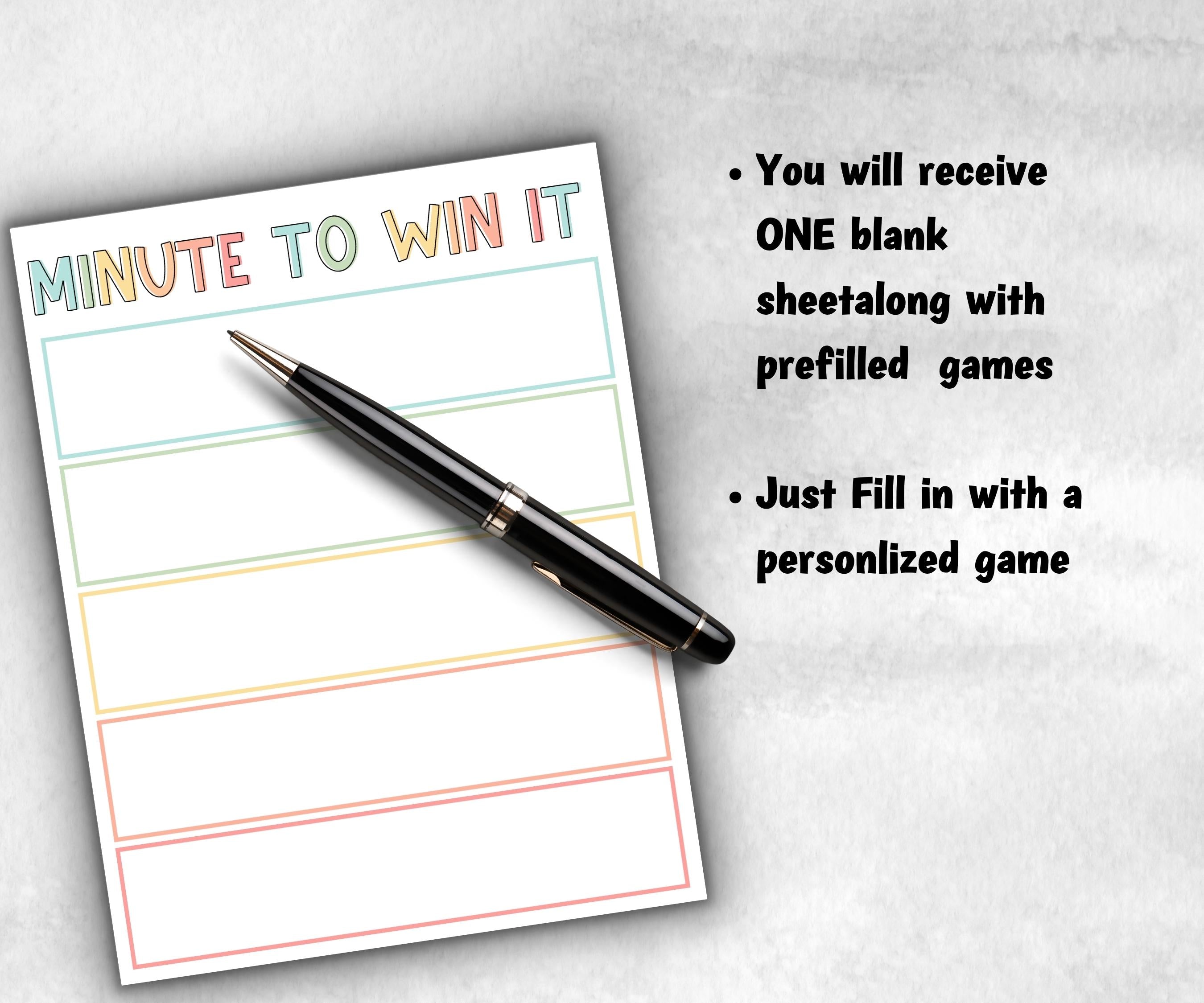 Minute To Win It, Family Game Night, One Minute Game, 60 Seconds game, Kids Adults Party, Family Reunion, Summer Party Games,Team Building- -TheHustlingCatLady-Party Games