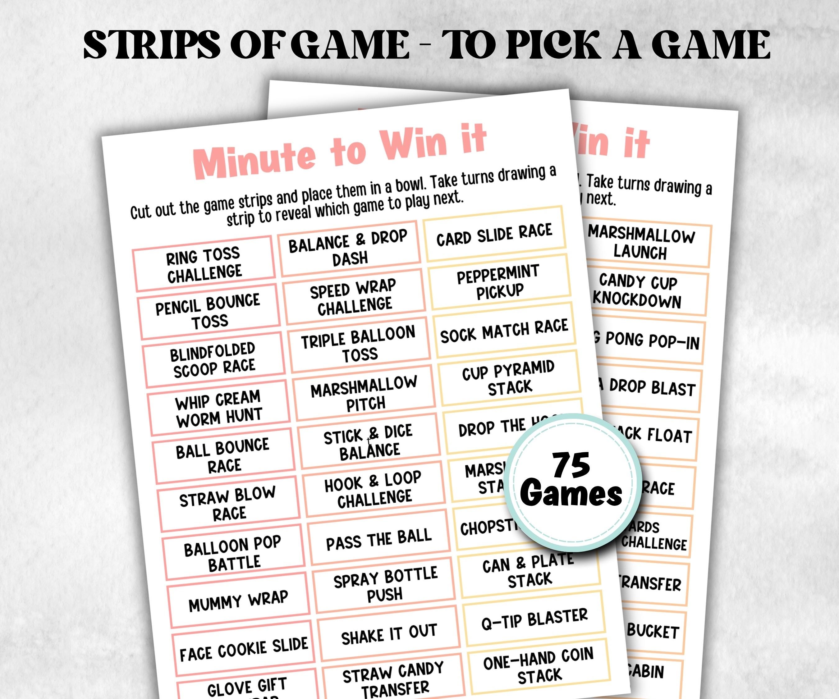 Minute To Win It, Family Game Night, One Minute Game, 60 Seconds game, Kids Adults Party, Family Reunion, Summer Party Games,Team Building- -TheHustlingCatLady-Party Games