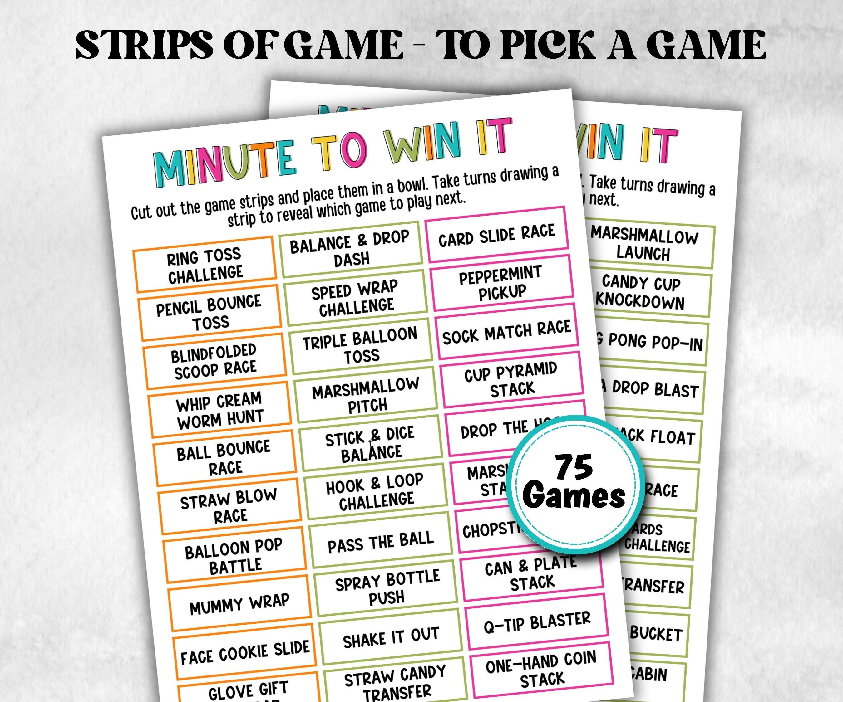Birthday Minute To Win It, Family Game Night, One Minute Game, 60 Seconds game, Kids Adults Party, Family Reunion, Summer Bday Party Games,- -TheHustlingCatLady-Party Games