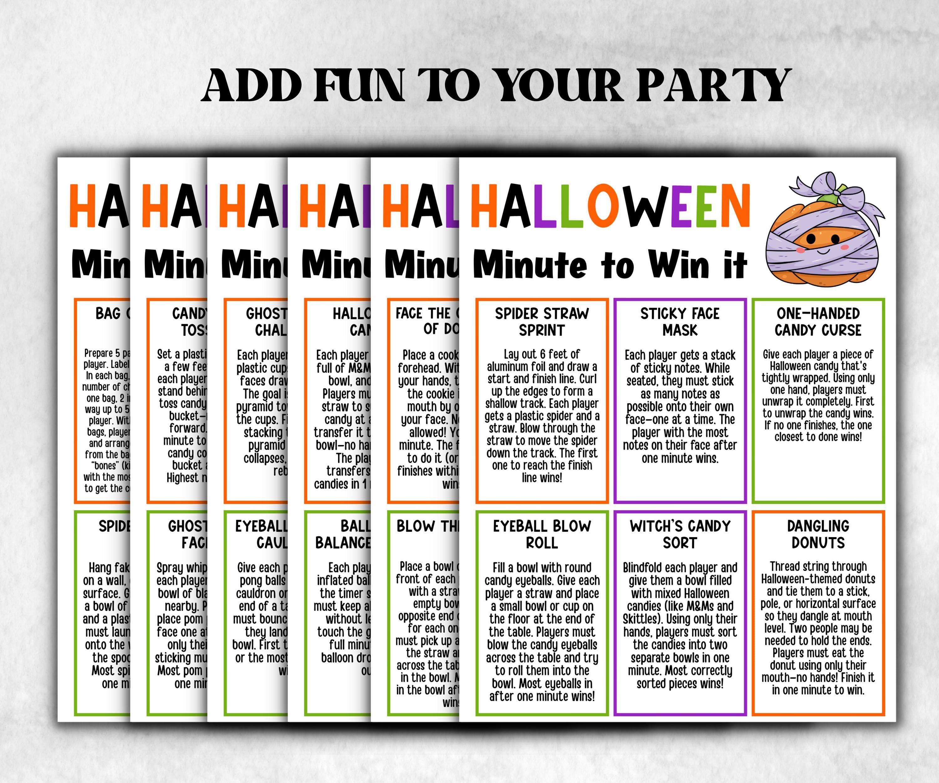 Halloween Minute to Win It Activity, Printable Trick or treat Competition, Spooky office Party, Kid teen adult ,Spooktacular party ideas-Halloween Printables -TheHustlingCatLady-Party Games