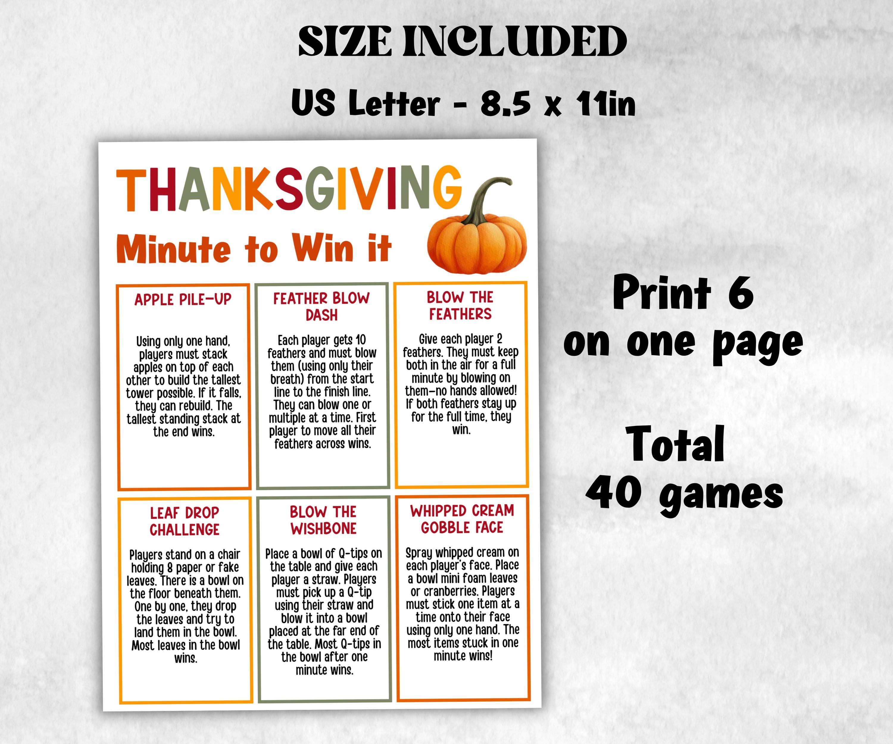 Thanksgiving Minute to Win It Activity, Printable Friendsgiving Competition, Give thanks office Party, Kid teen adult, Gratitude party idea-Thanksgiving -TheHustlingCatLady-Party Games
