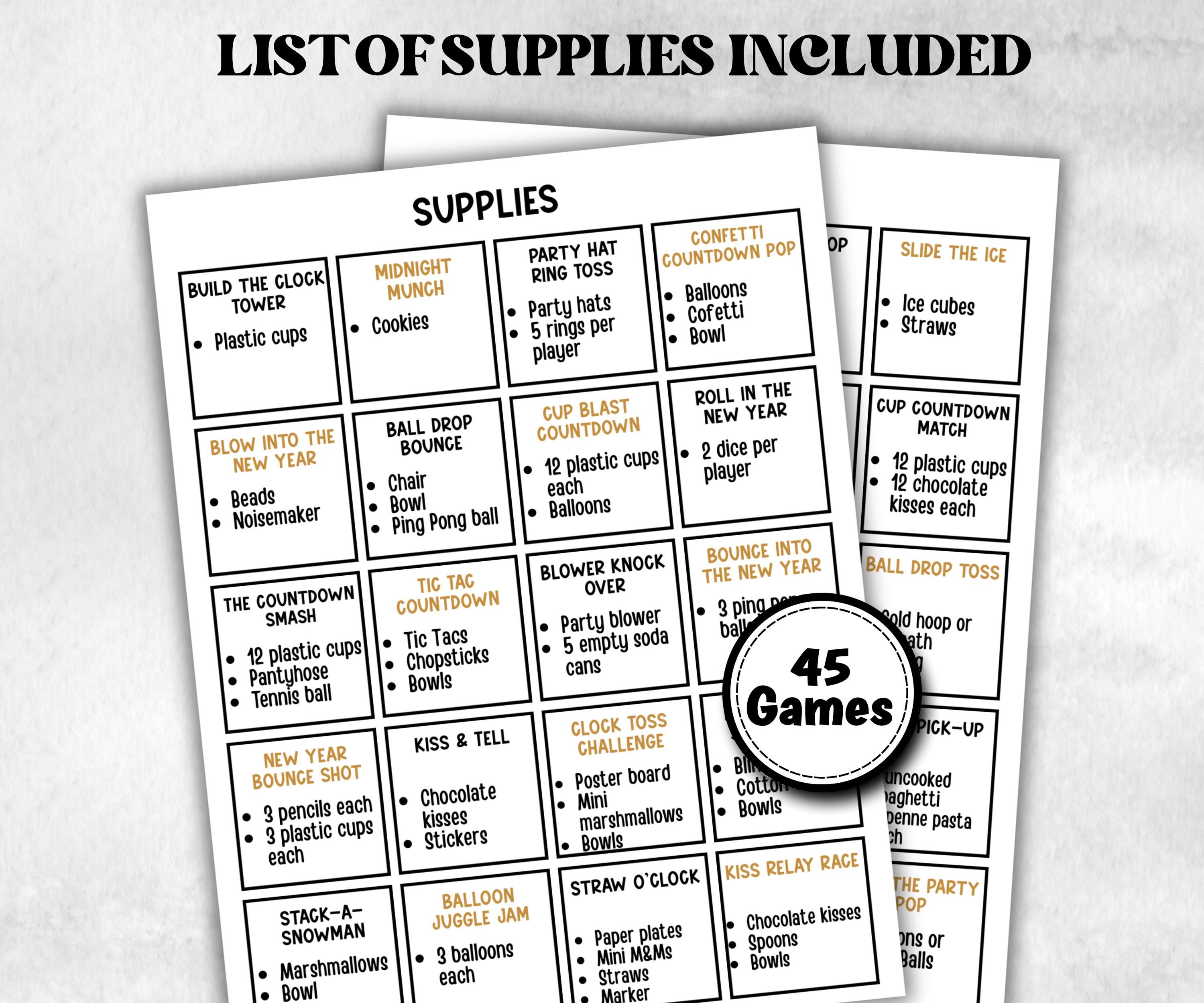 New Year's Eve Minute to Win It Activity, Printable New Years Competition, New Year's Eve office Party, Kid teen adult, Friends party idea-New Year's -TheHustlingCatLady-Party Games