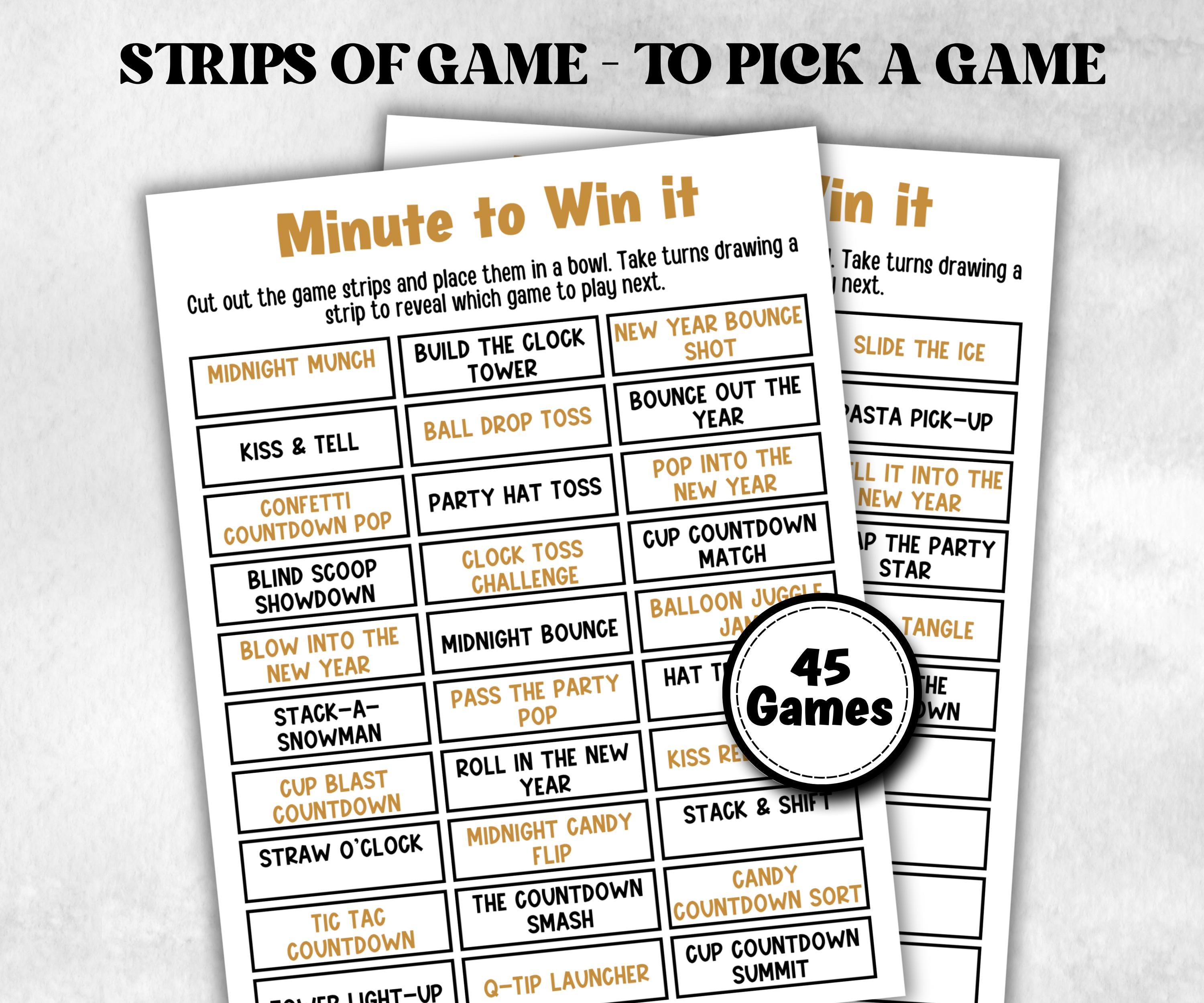 New Year's Eve Minute to Win It Activity, Printable New Years Competition, New Year's Eve office Party, Kid teen adult, Friends party idea-New Year's -TheHustlingCatLady-Party Games