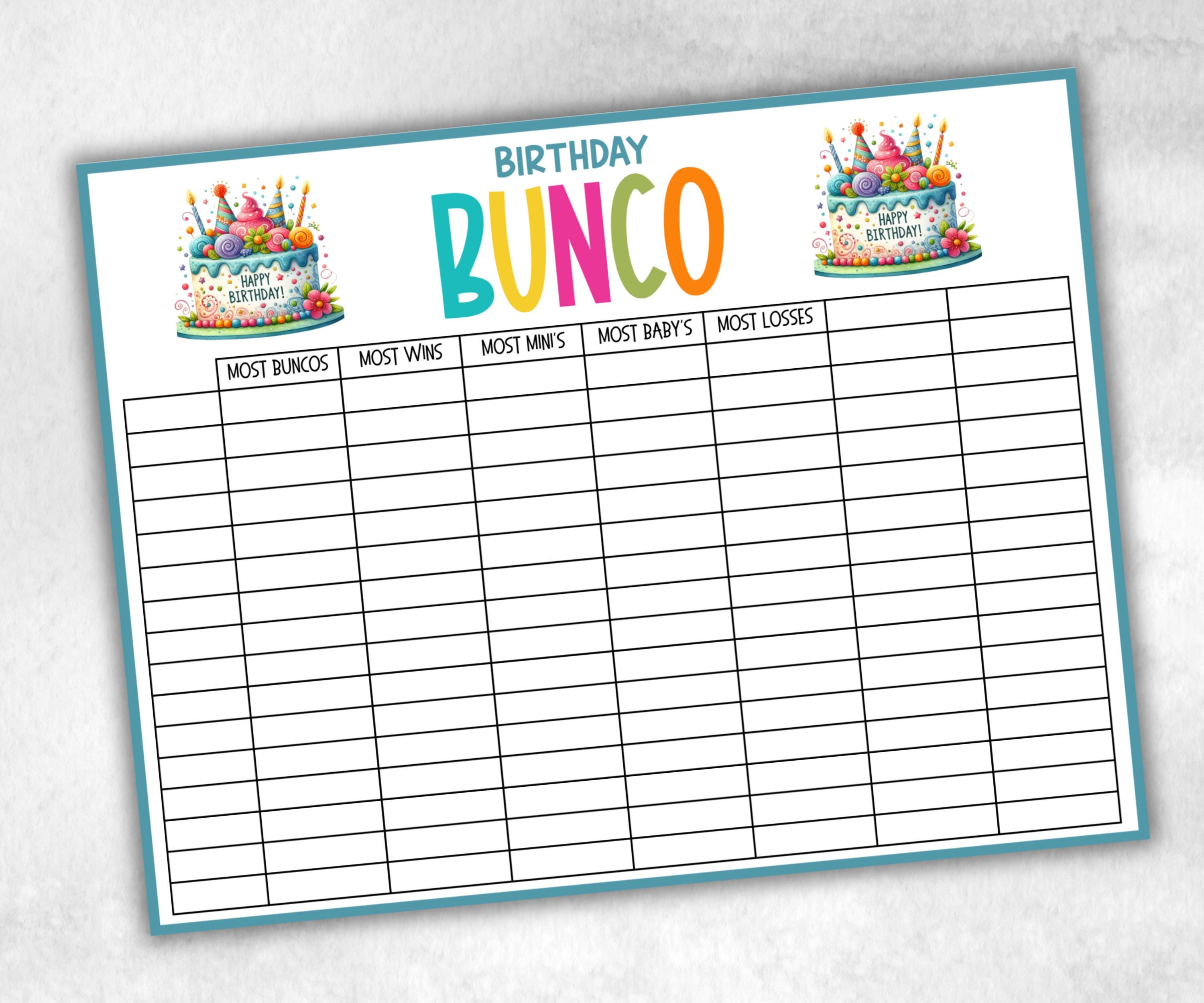Happy Birthday Bunco, Birthday Party ideas, Printable Party Favors, Score Sheet, Ghost player, Tally Sheets, Birthday Gift, Family reunion- -TheHustlingCatLady-Party Games