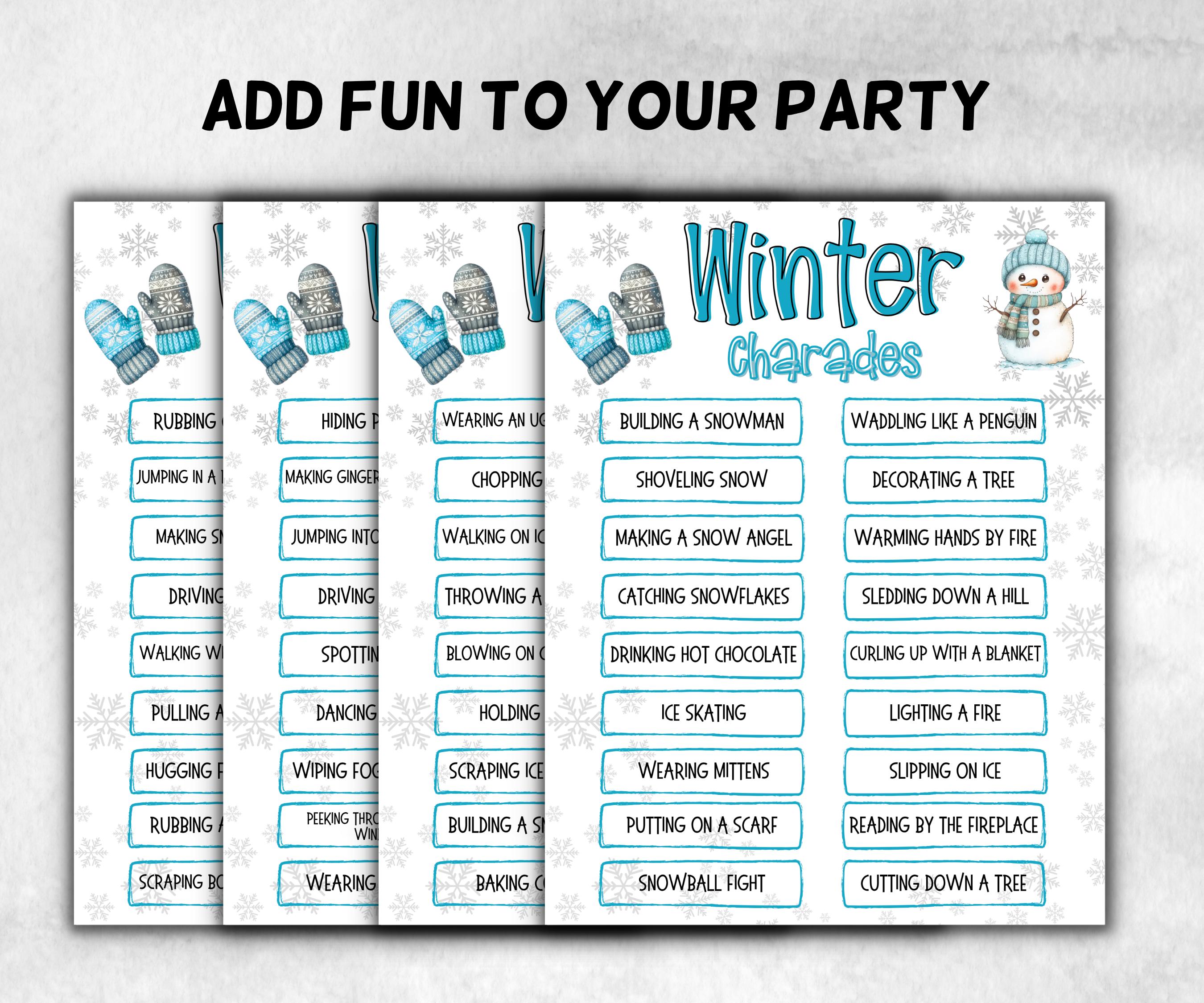 Winter Printable charades, Winter Pictionary Card, Family reunion, Senior Living game, Winter Holiday Party Games, Winter Holiday Activities-Christmas -TheHustlingCatLady-Party Games