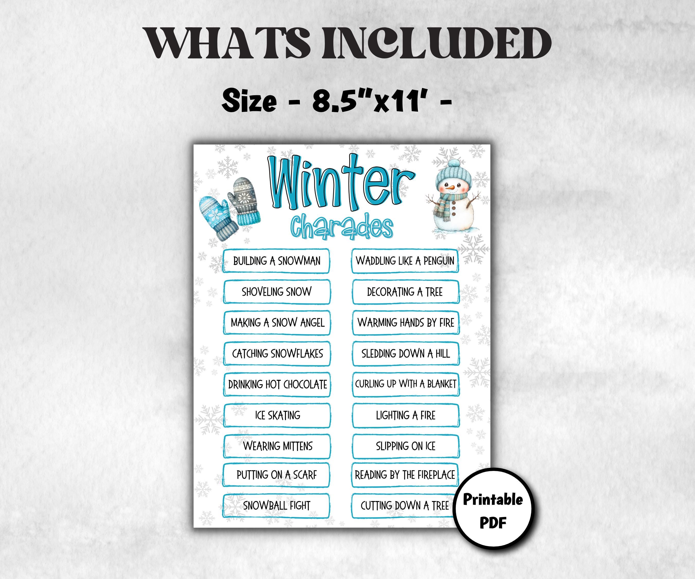 Winter Printable charades, Winter Pictionary Card, Family reunion, Senior Living game, Winter Holiday Party Games, Winter Holiday Activities-Christmas -TheHustlingCatLady-Party Games