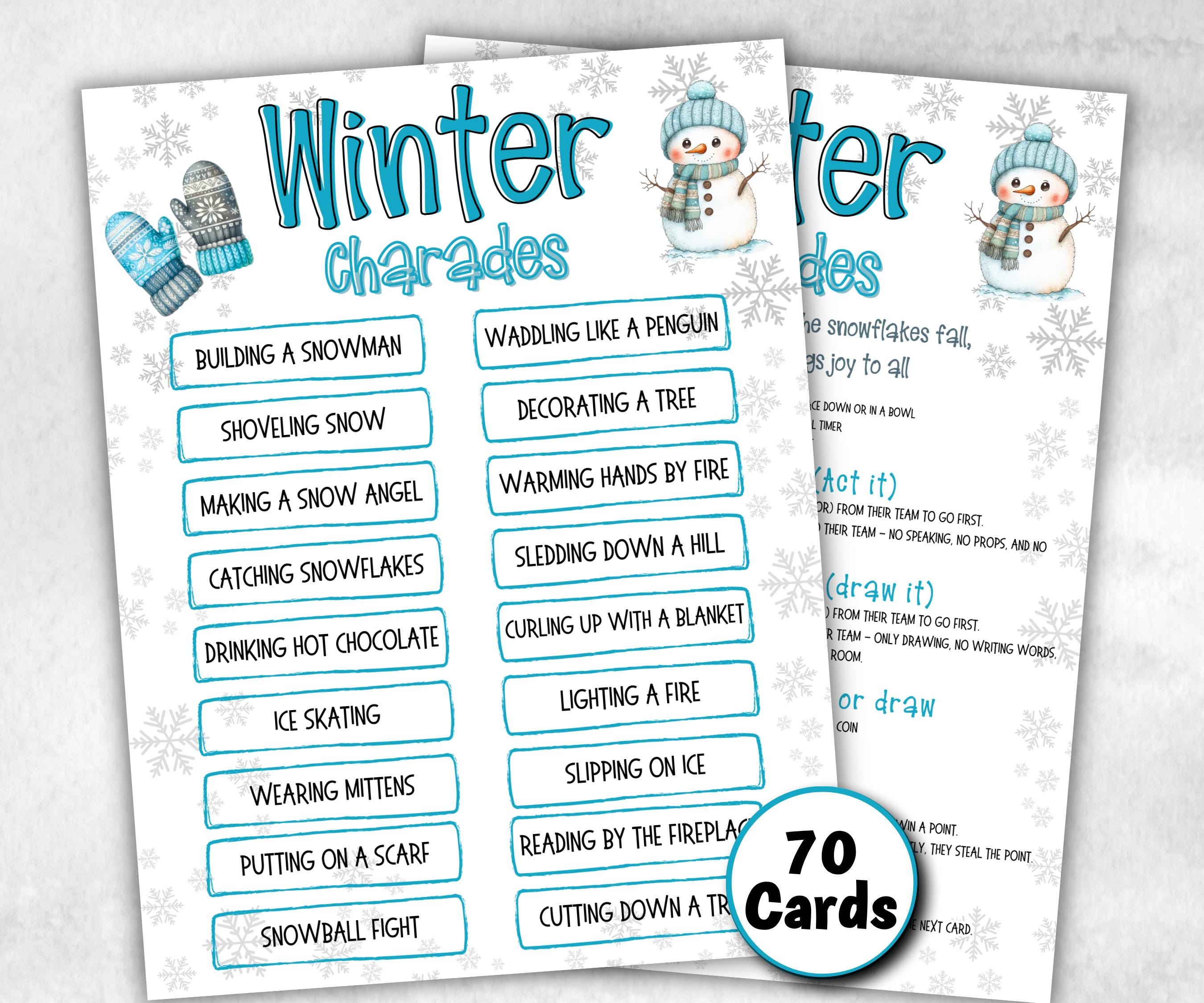 Winter Printable charades, Winter Pictionary Card, Family reunion, Senior Living game, Winter Holiday Party Games, Winter Holiday Activities-Christmas -TheHustlingCatLady-Party Games