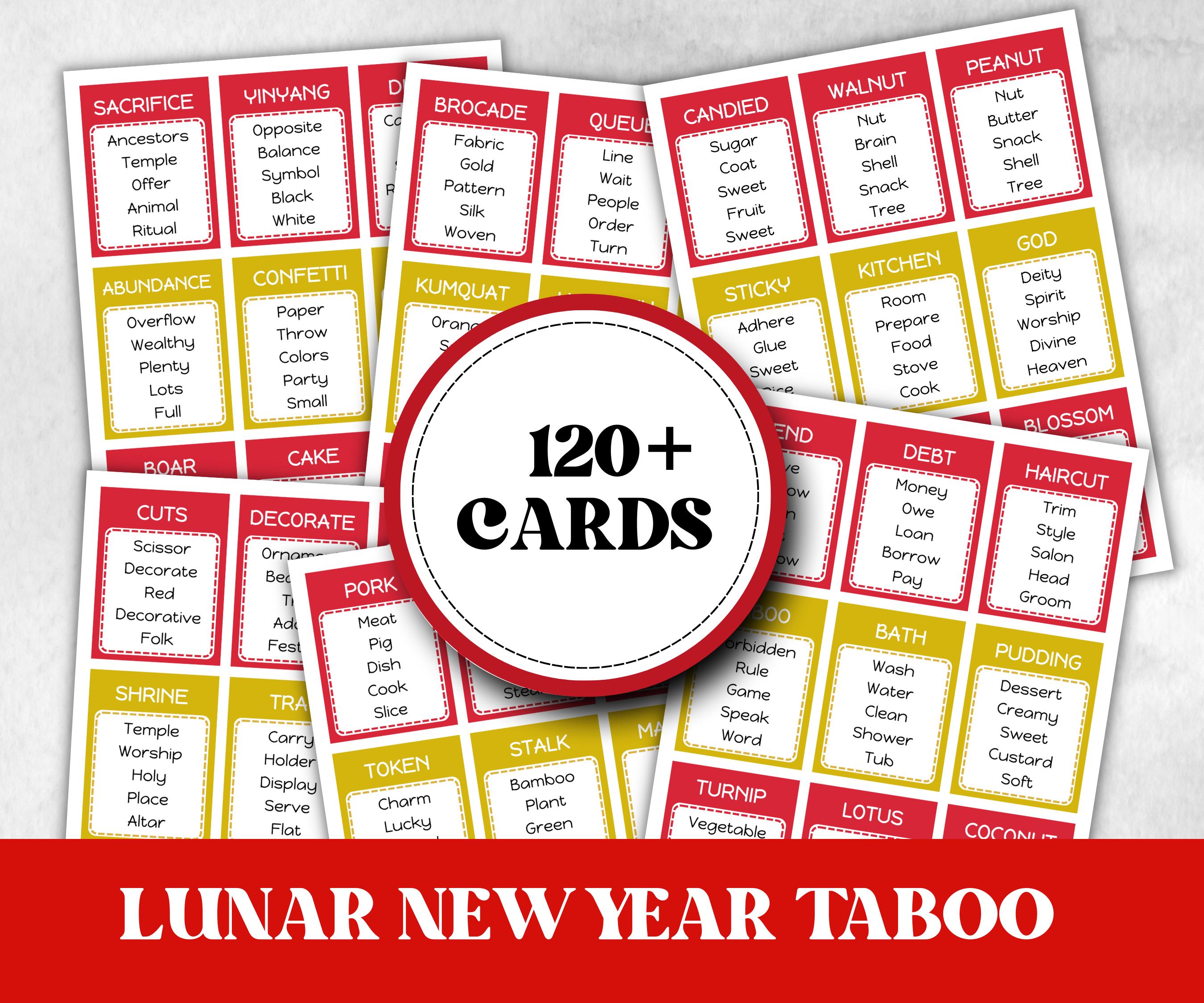 Chinese Nye Forbidden Words Game, CNY NYE family Party, Team Taboo Cards, Lunar New Year Party Fun, Word Guessing Game, Spring Festival Game-Holidays -TheHustlingCatLady-Party Games