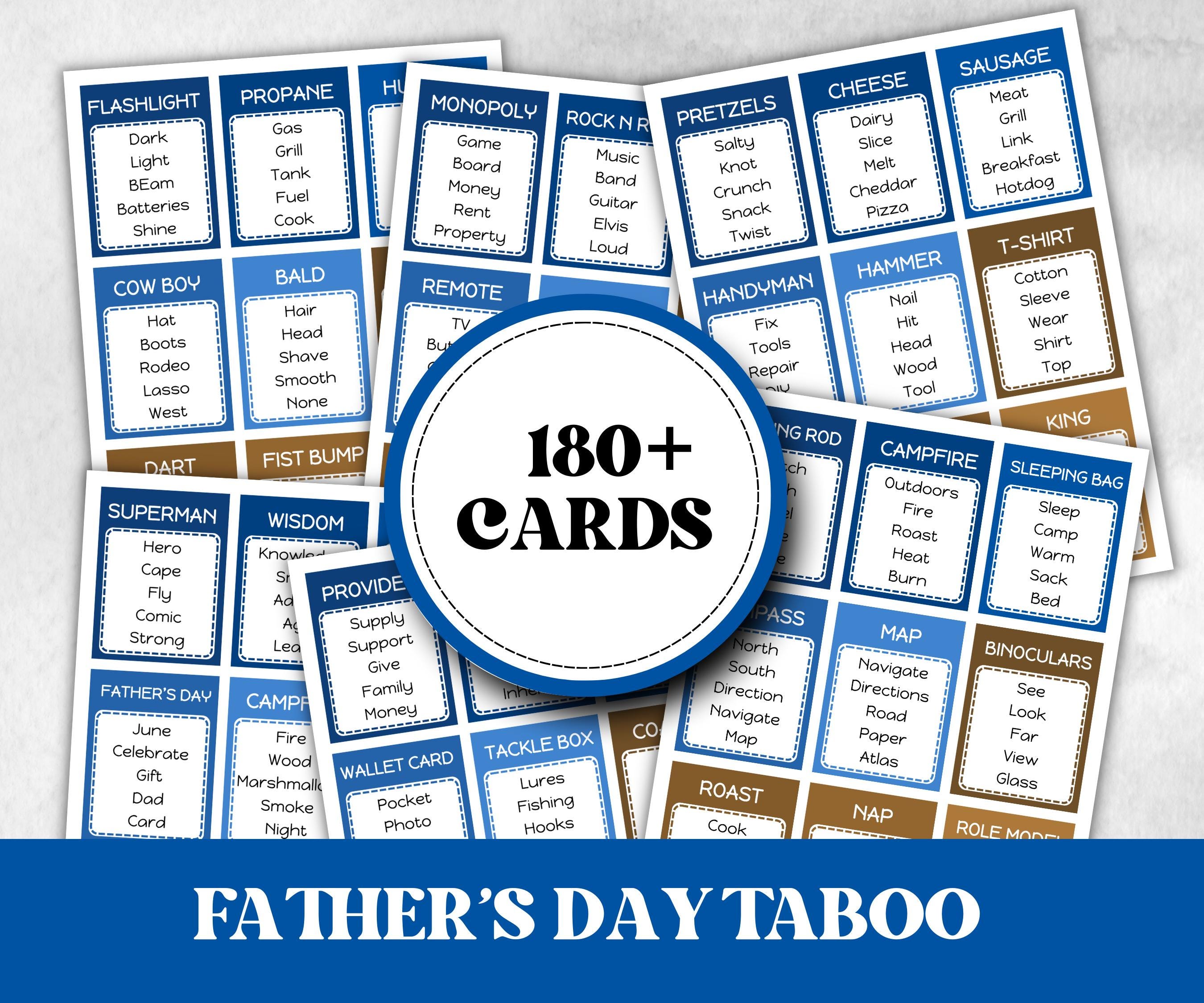 Fathers Day Taboo Activity, Funny Dad party Game, Fathers Day Gift Idea, Trivia Taboo For Dad, Family Game Night, Forbidden Word celebration-Mother's/Father'sDay -TheHustlingCatLady-Party Games